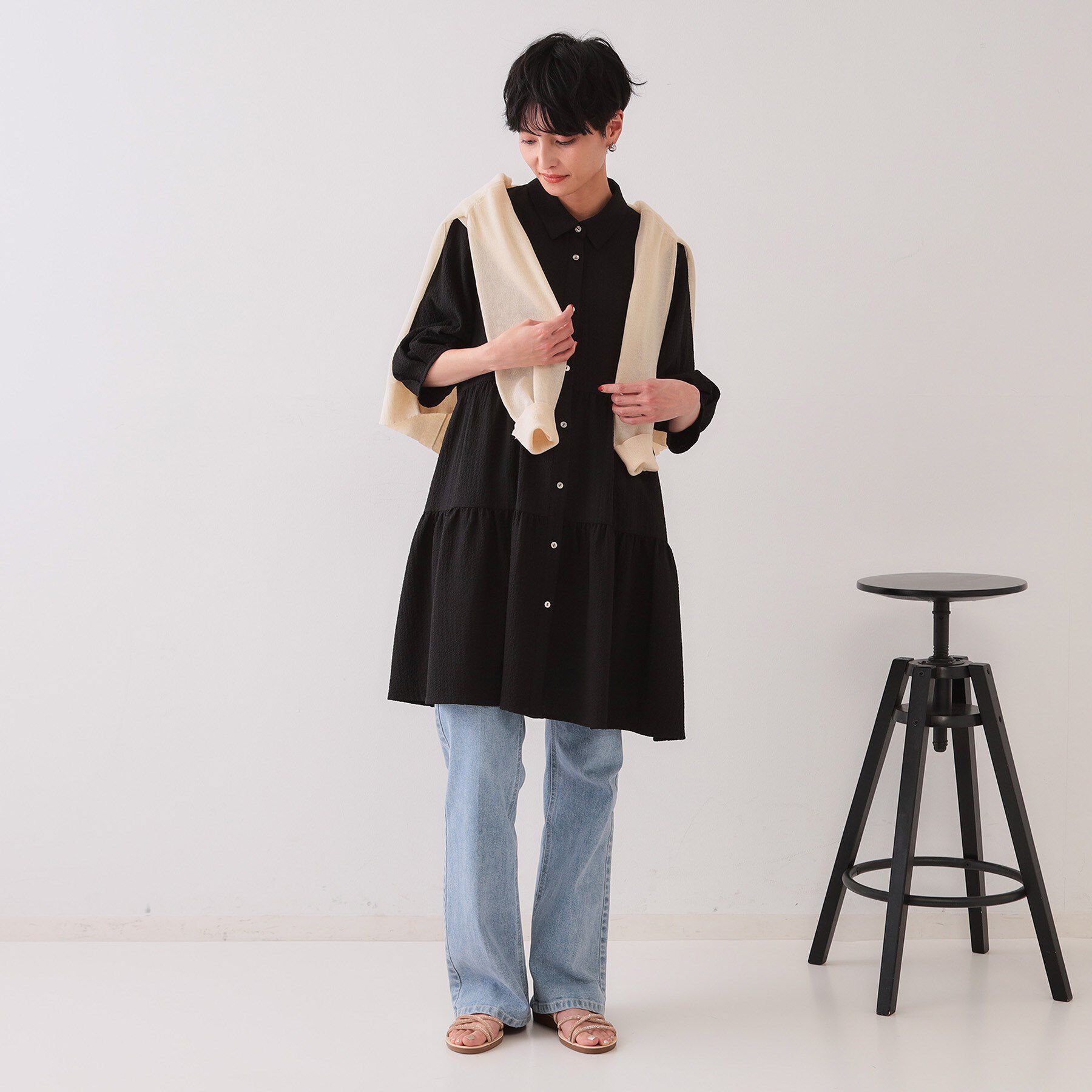 OPAQUE.CLIP「ふくれジャカードティアードチュニックブラウス【洗濯機洗い可】」|シャツ・ブラウス|