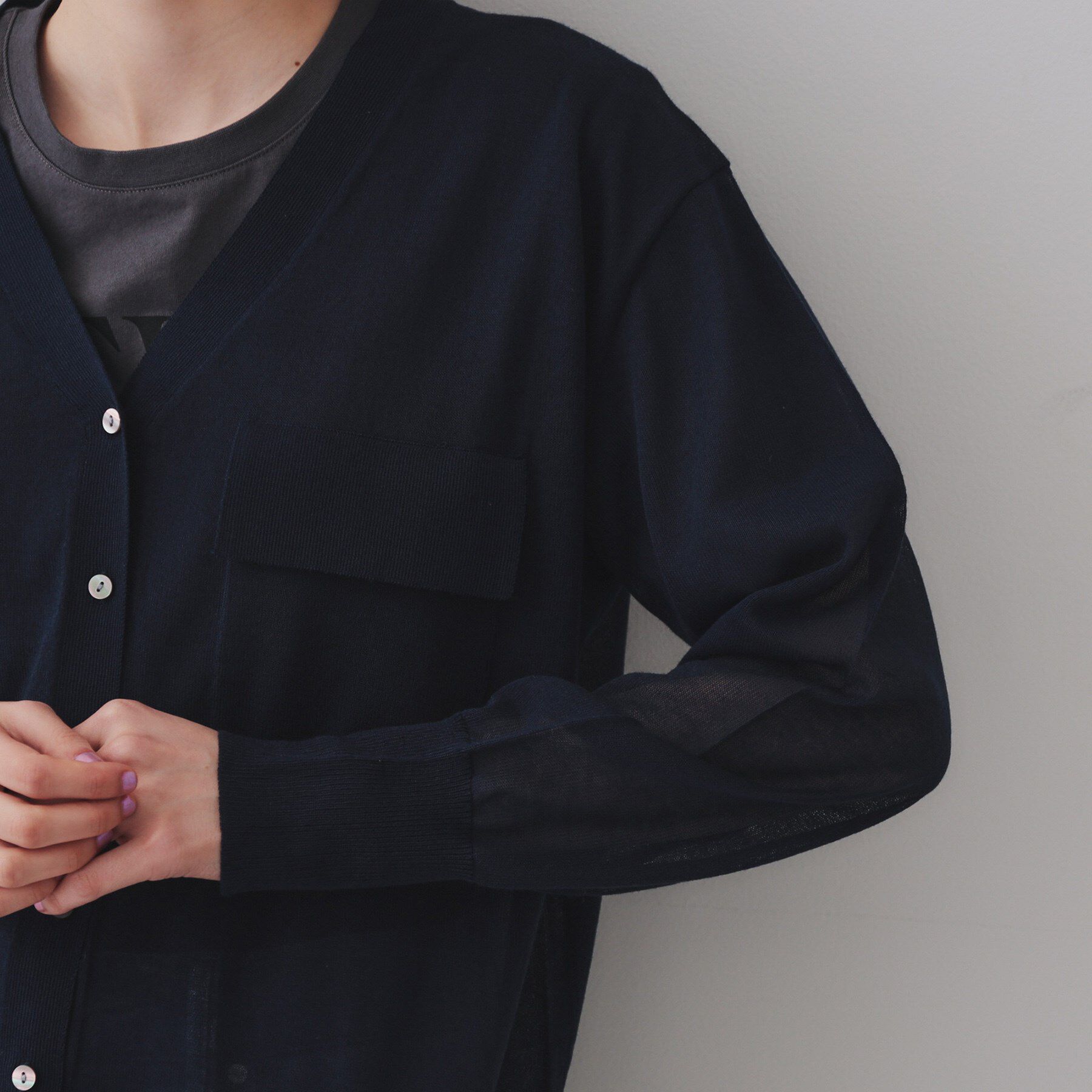 OPAQUE.CLIP「ポケットシアーニットカーディガン【洗濯機洗い可】」|カーディガン|