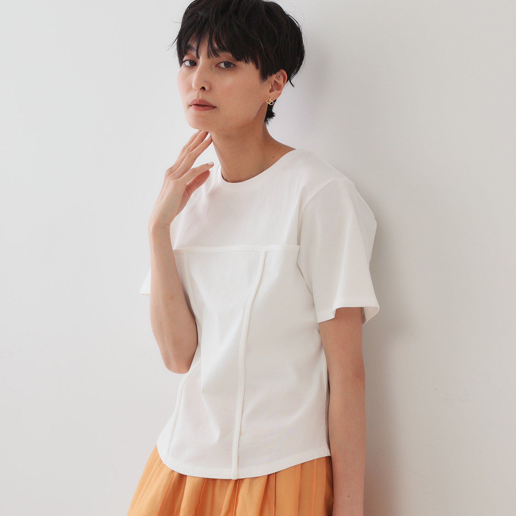 OPAQUE.CLIP「切り替えデザインカットソー【洗濯機洗い可】」|Tシャツ・カットソー|ホワイト(001)