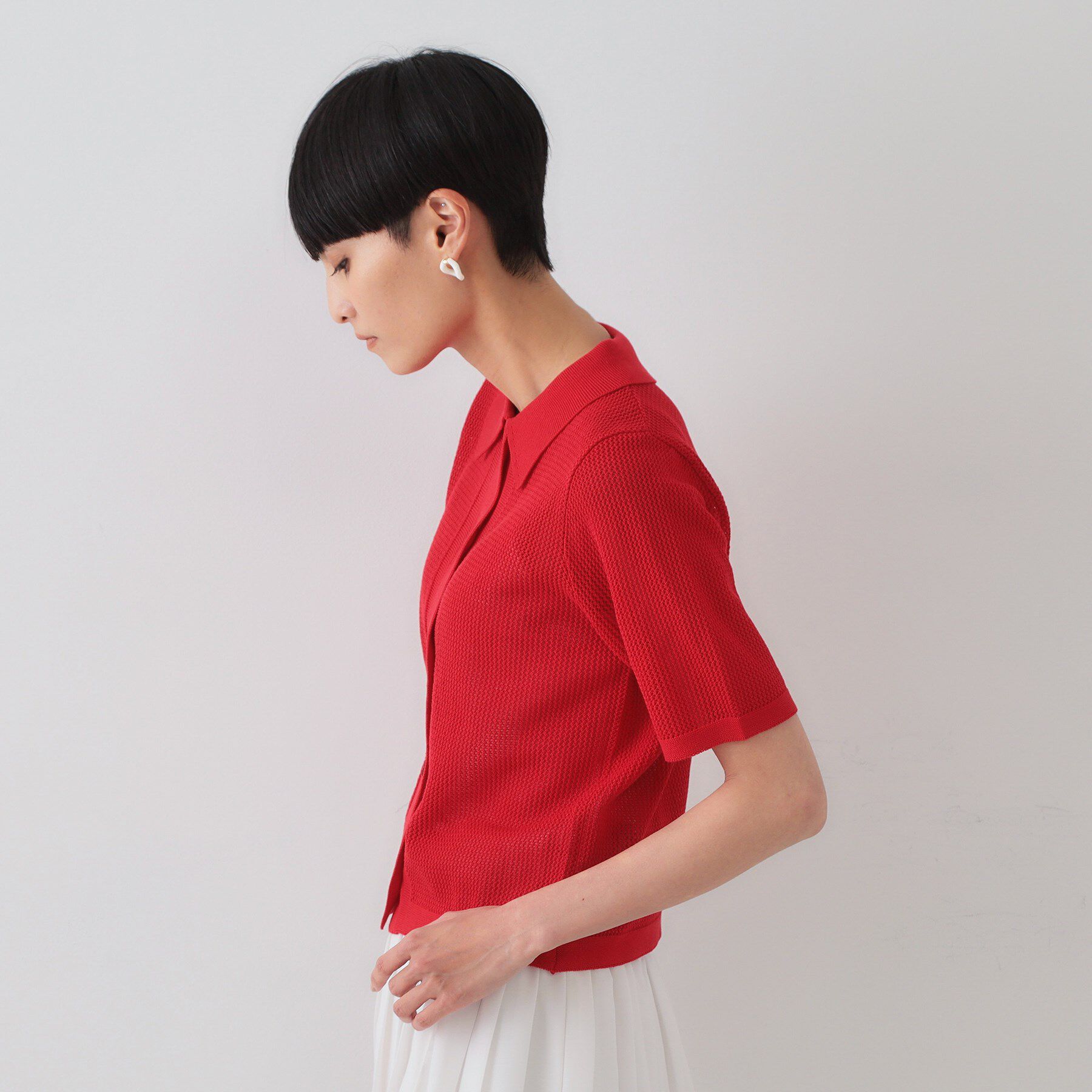 OPAQUE.CLIP「《CLASSY掲載》透かし編みポロニット【洗濯機洗い可】」|ニット・セーター|