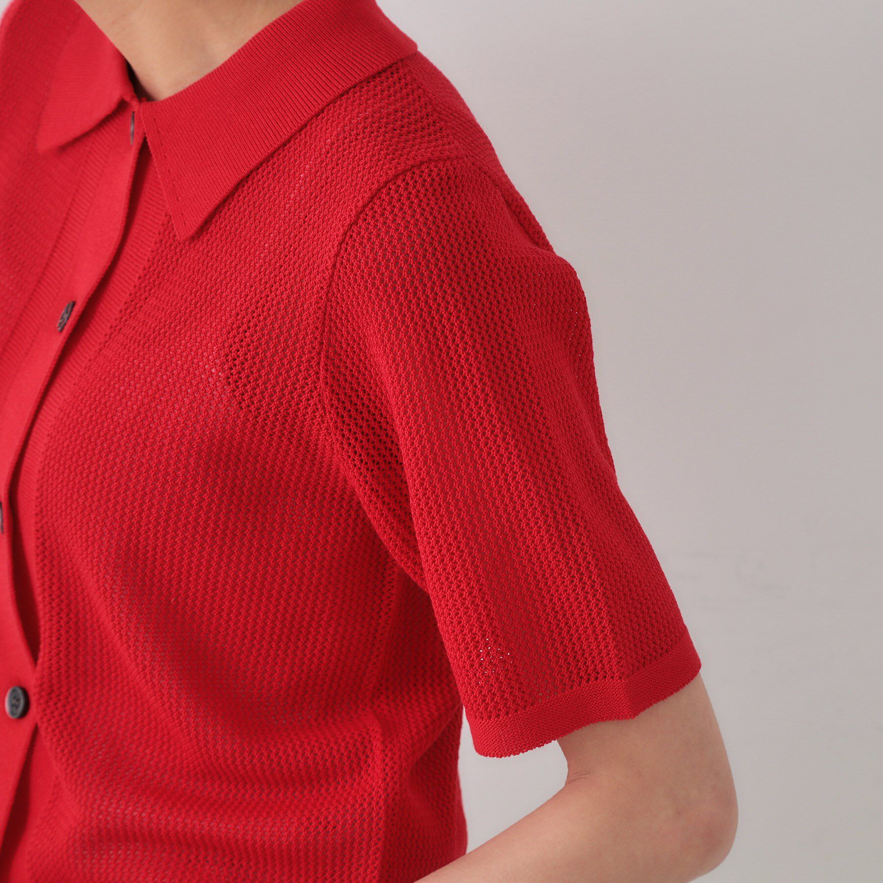 OPAQUE.CLIP「《CLASSY掲載》透かし編みポロニット【洗濯機洗い可】」|ニット・セーター|