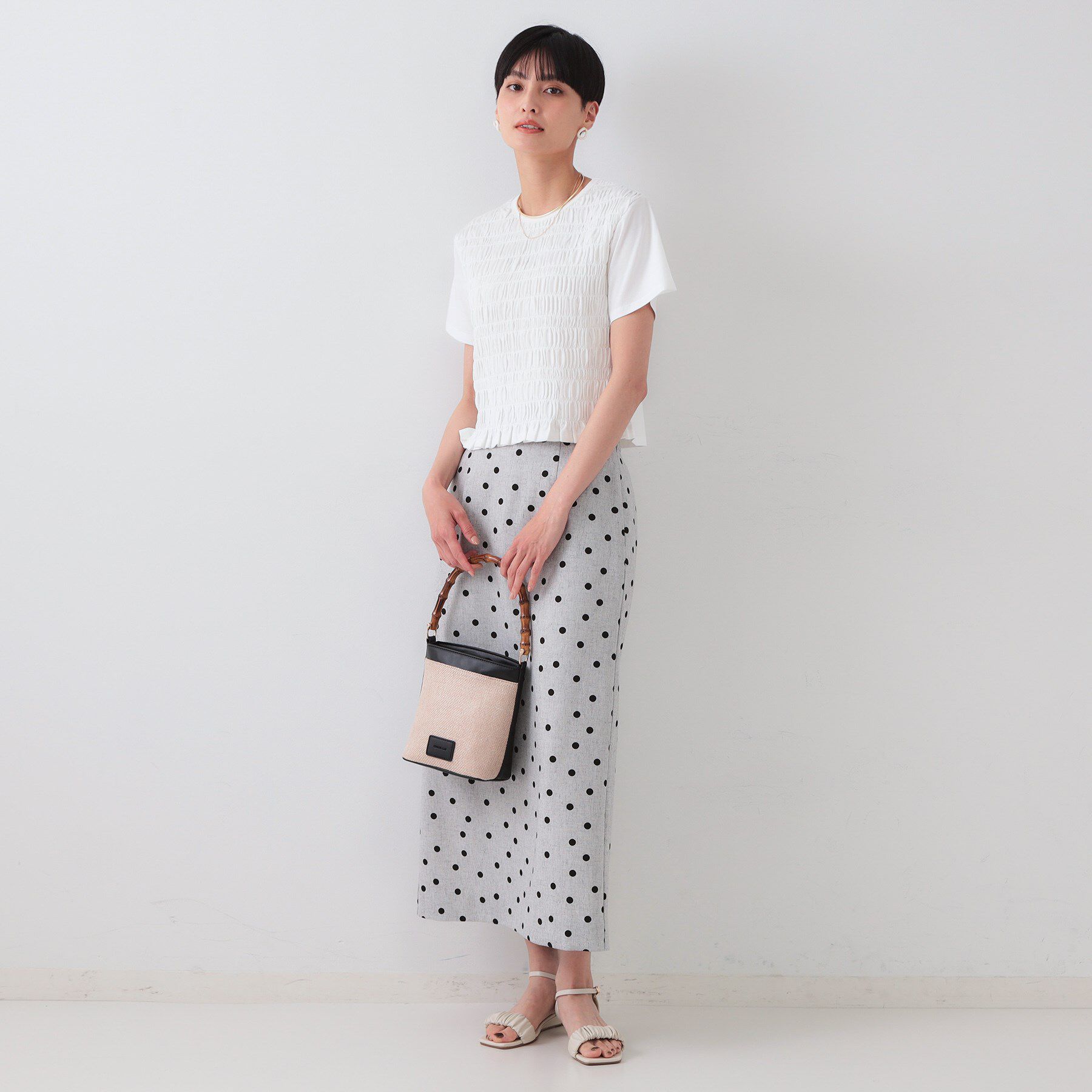 OPAQUE.CLIP「シャーリングショートTシャツ【洗濯機洗い可】」|Tシャツ・カットソー|