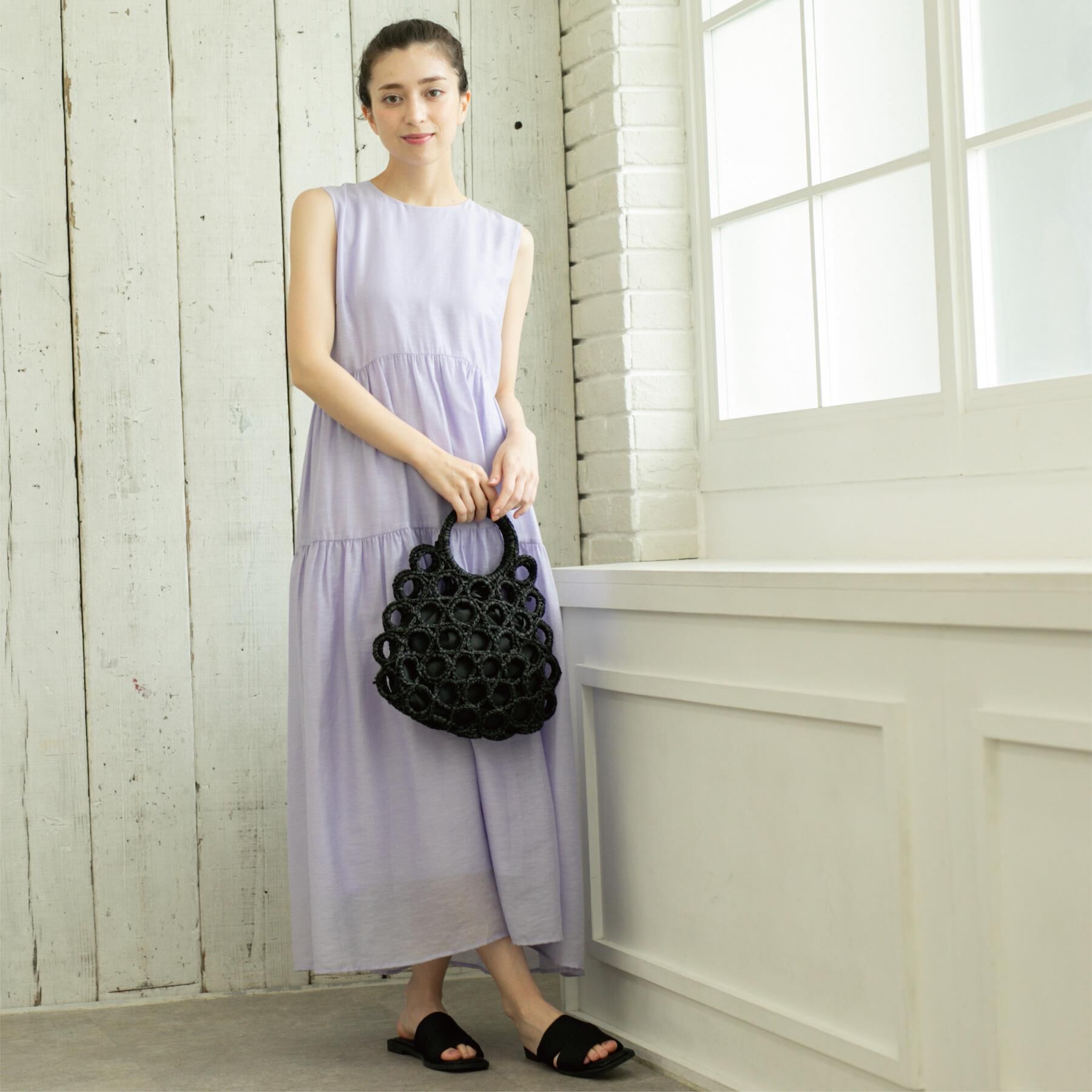 OPAQUE.CLIP「麻混シアーギャザーティアードワンピース【洗濯機洗い可】」|ワンピース|