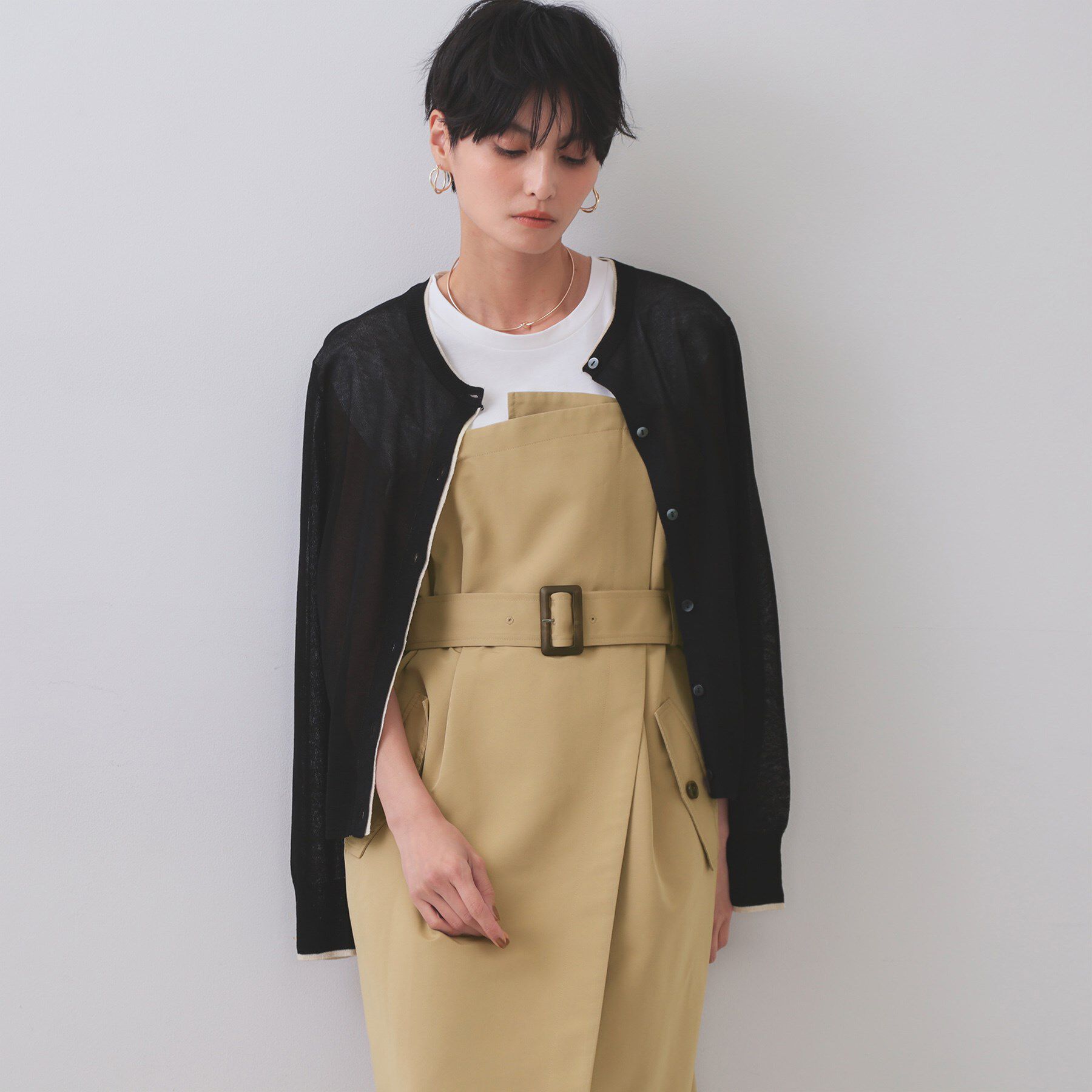 OPAQUE.CLIP「トレンチ風ベアドッキングワンピース【洗濯機洗い可】」|ワンピース|