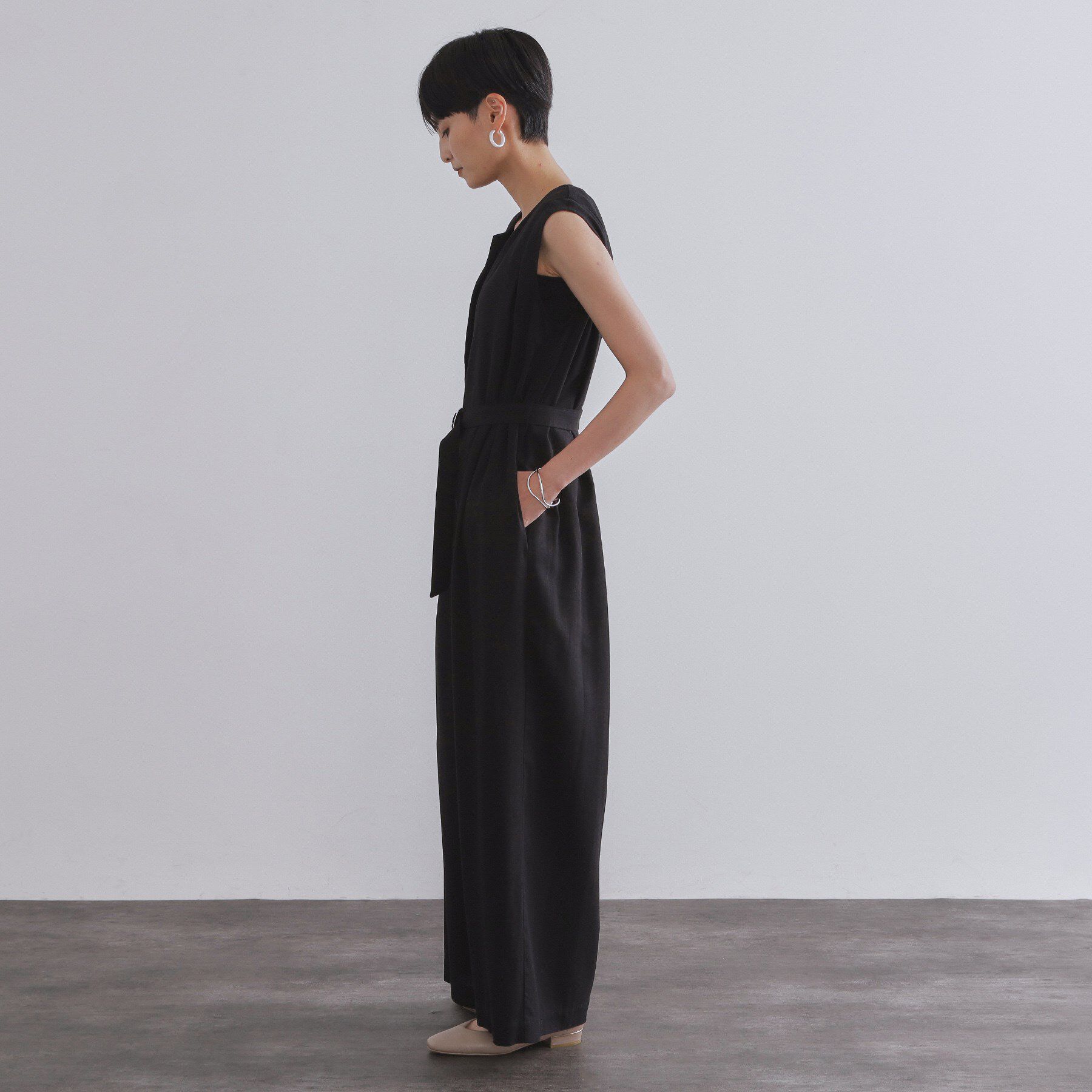 OPAQUE.CLIP「《Can Cam掲載》麻混ベルト付きオールインワン【洗濯機洗い可】」|オールインワン|