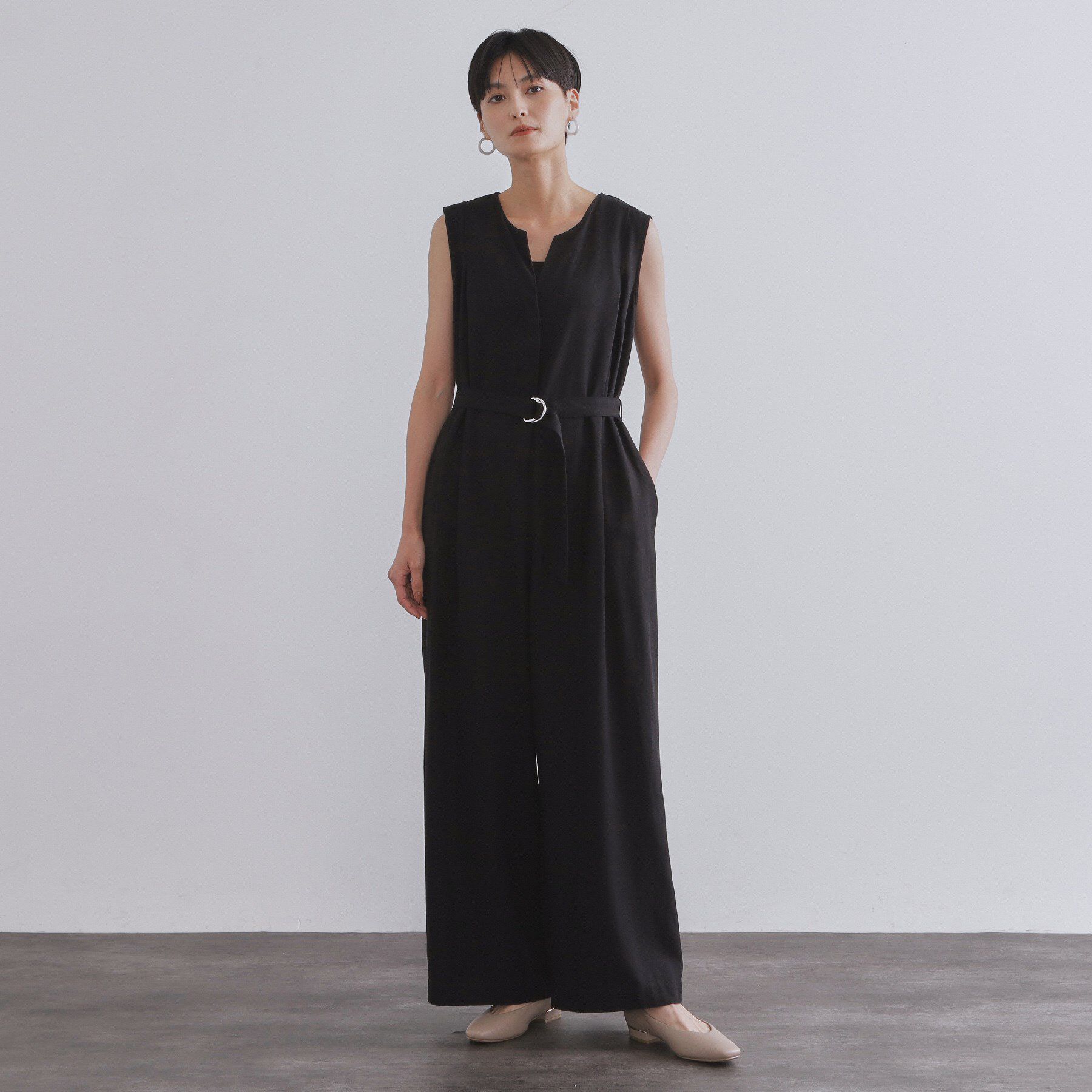 OPAQUE.CLIP「《Can Cam掲載》麻混ベルト付きオールインワン【洗濯機洗い可】」|オールインワン|