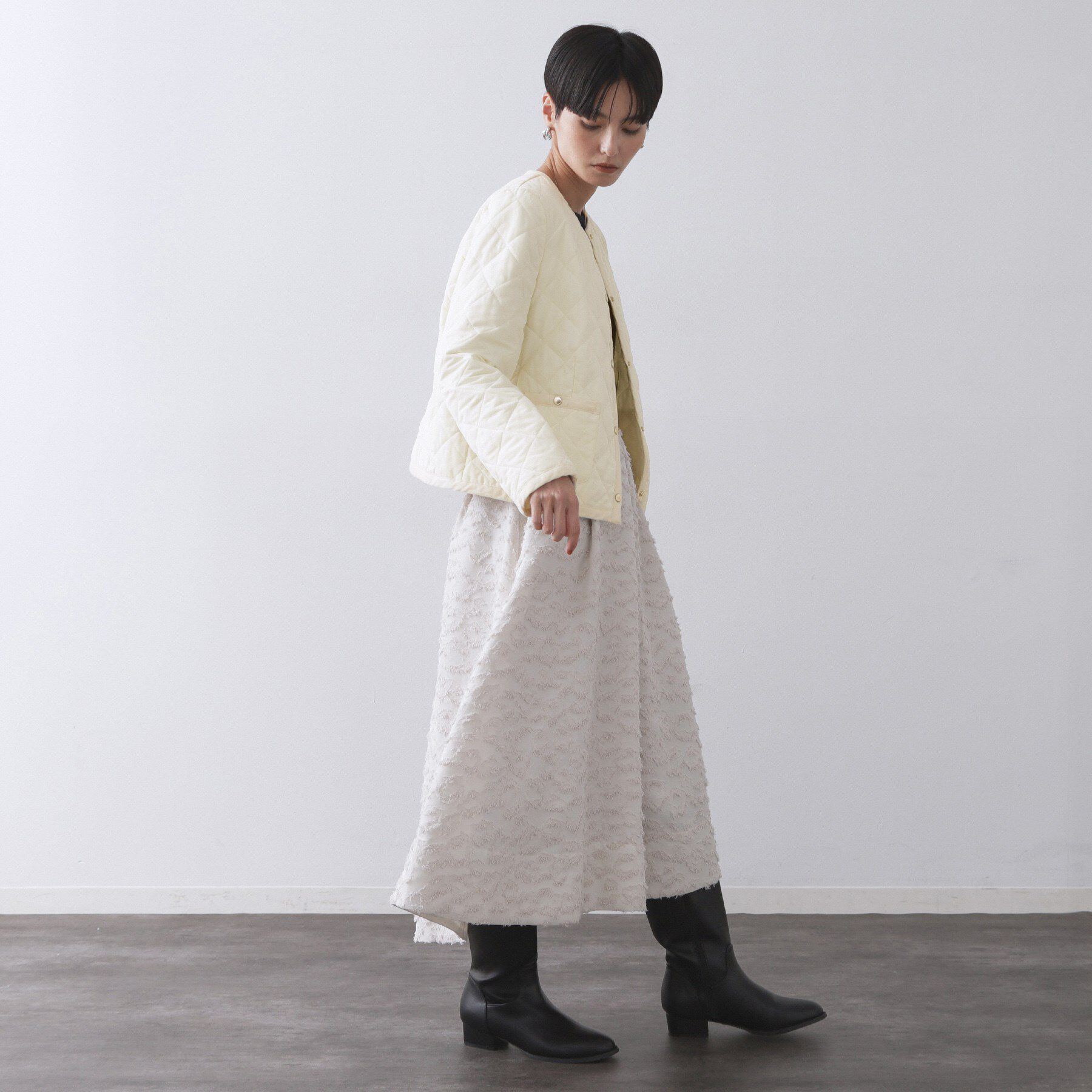 OPAQUE.CLIP「撥水キルティングノーカラージャケット【洗濯機洗い可】」|ノーカラージャケット|