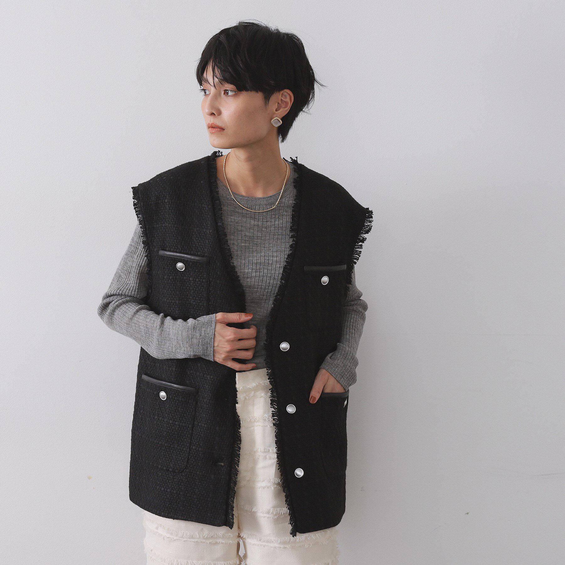 OPAQUE.CLIP「ツイードVネックベスト【洗濯機OK】」|ベスト・ジレ|