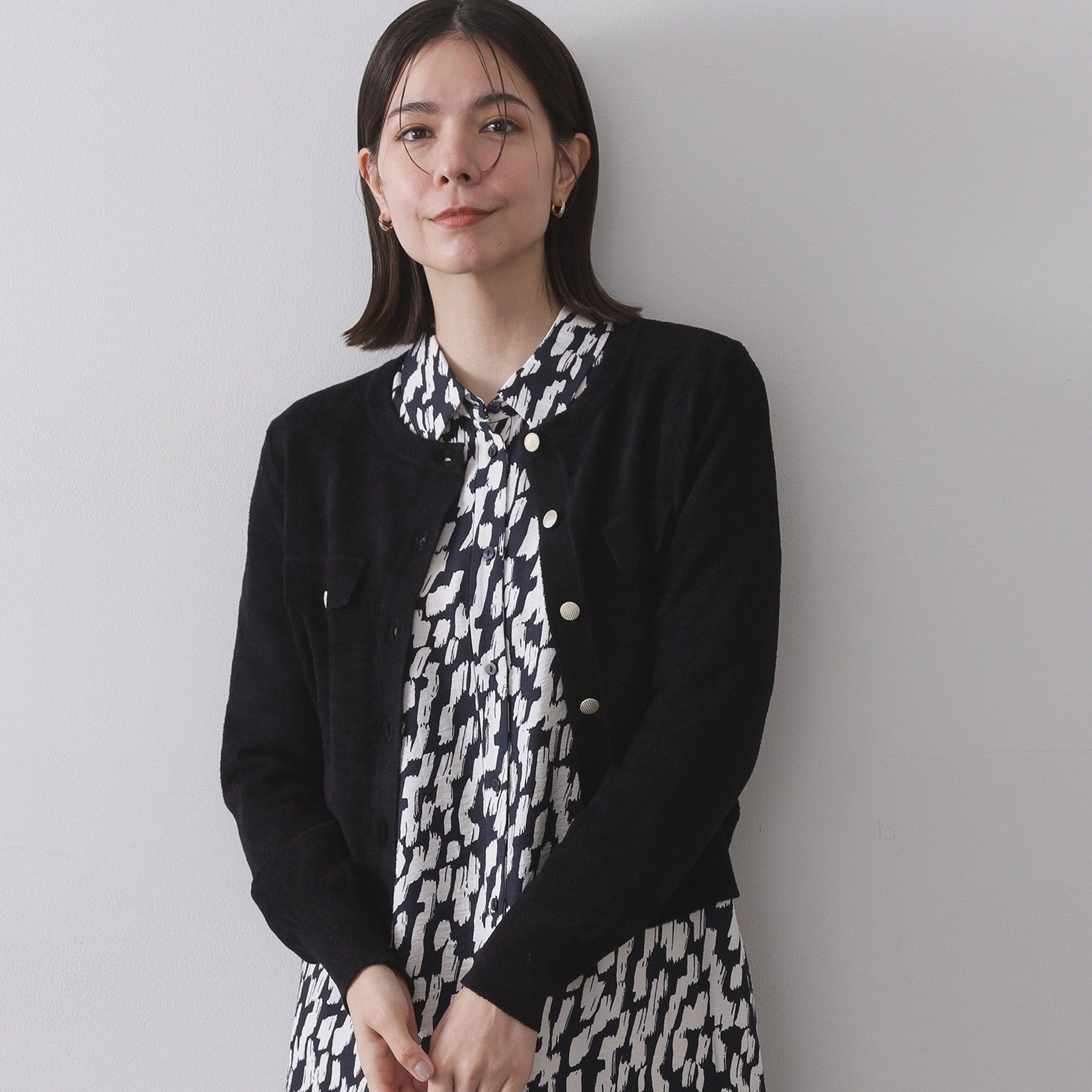 OPAQUE.CLIP「モールニットクルーカーディガン【洗濯機OK】」|カーディガン|ブラック(019)