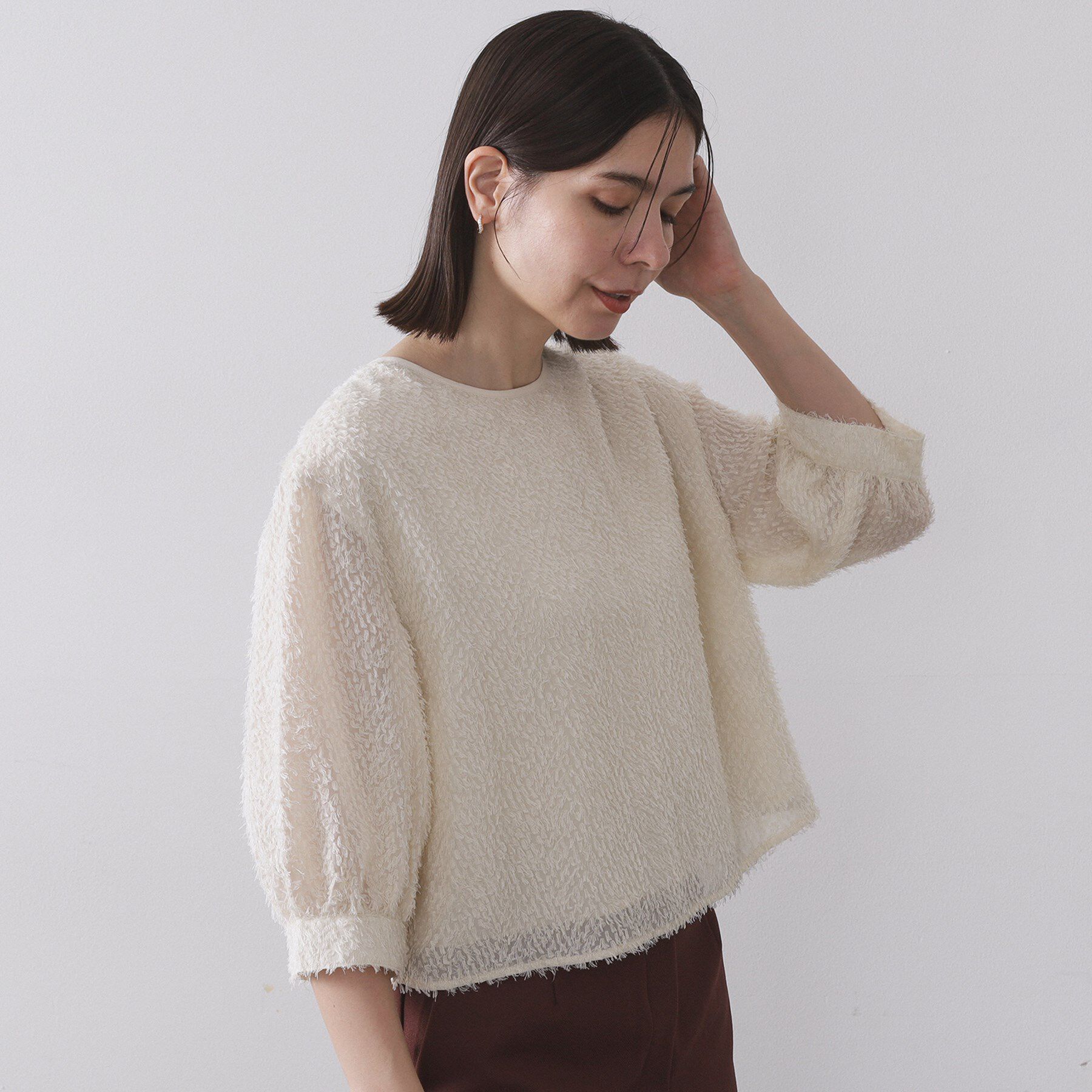 OPAQUE.CLIP「前後2WAY　シアーフリンジジャカードブラウス【洗濯機OK】」|シャツ・ブラウス|