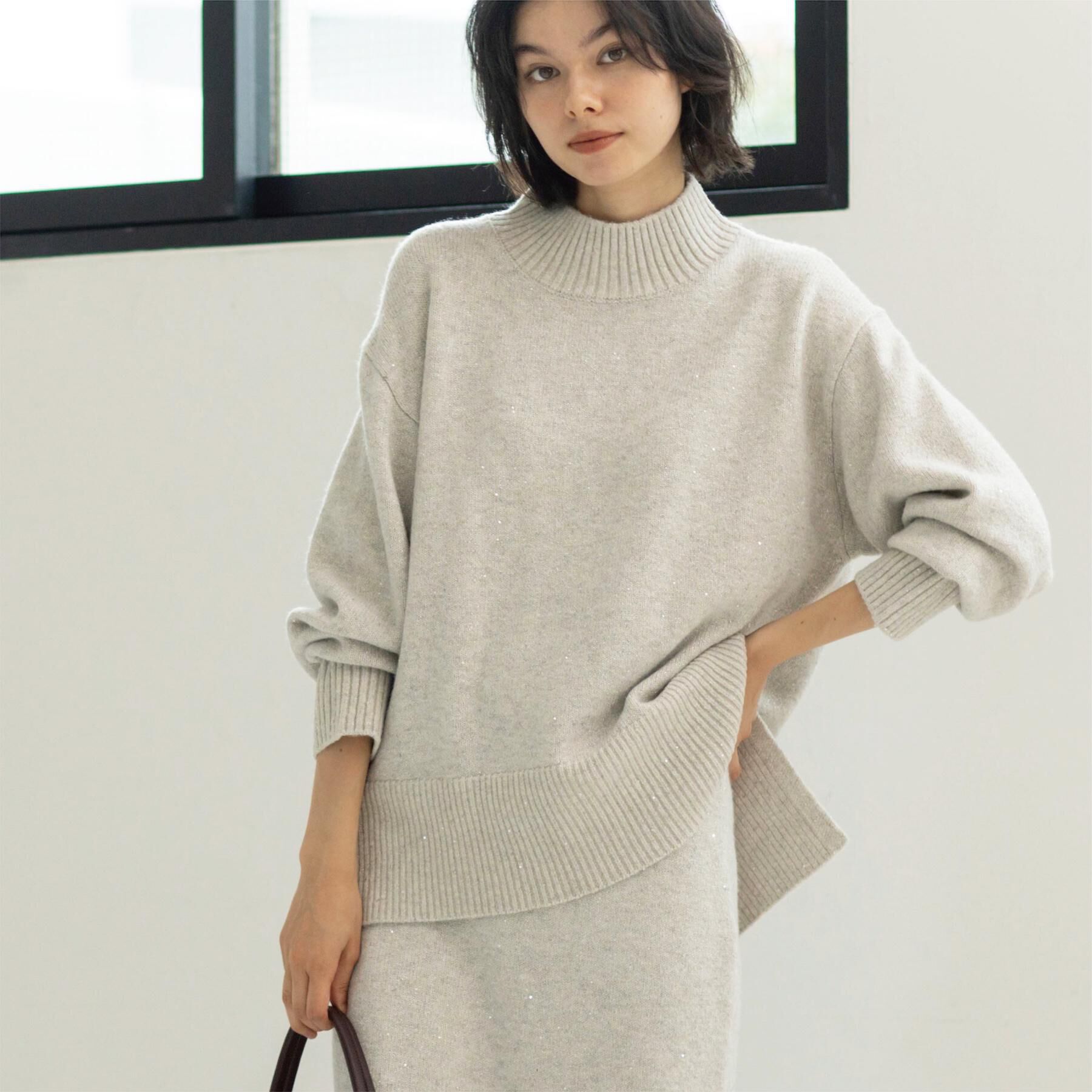 OPAQUE.CLIP「ラメスパンコールハイネックニット/セットアップ対応可【洗濯機OK】」|ニット・セーター|グレー(612)
