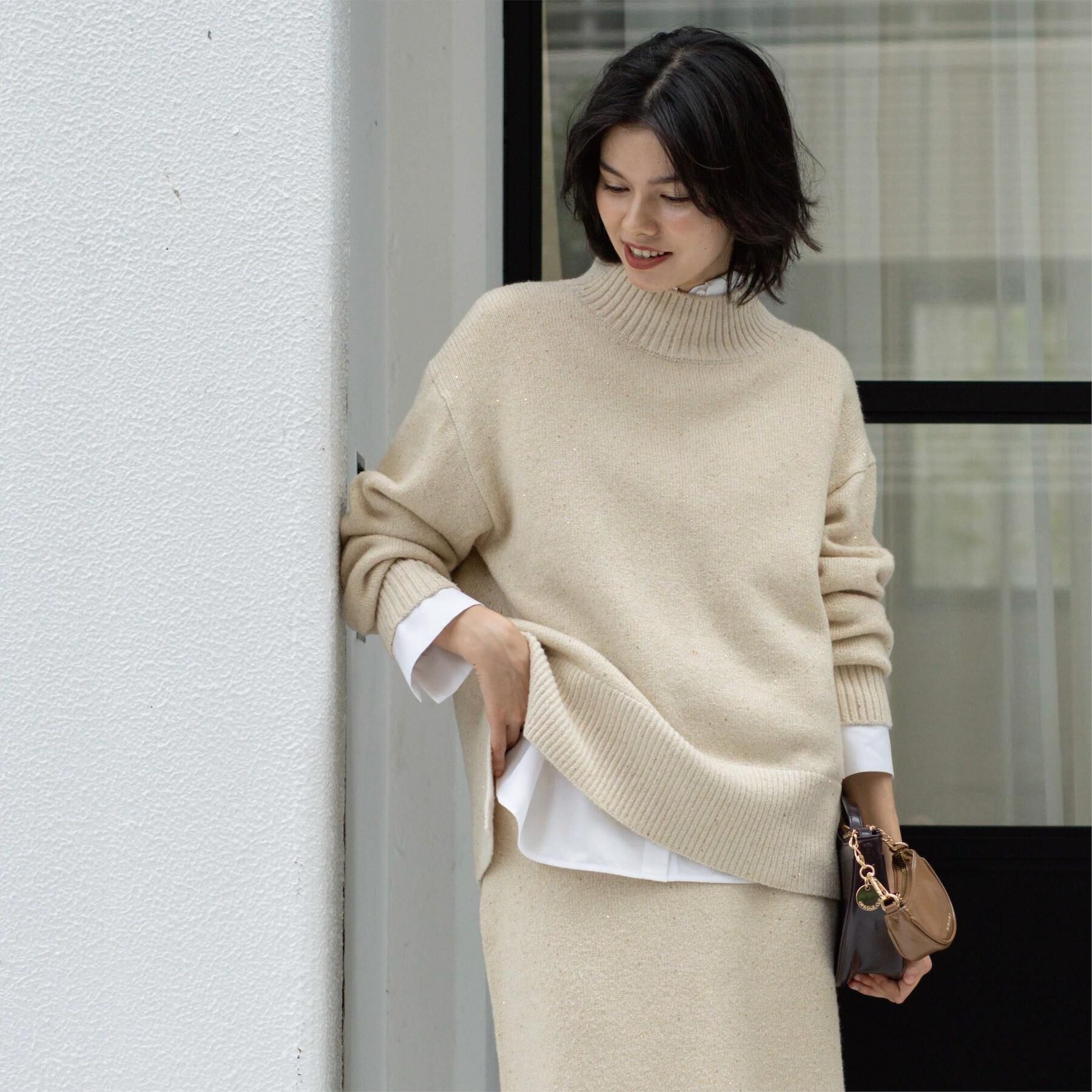 OPAQUE.CLIP「ラメスパンコールハイネックニット/セットアップ対応可【洗濯機OK】」|ニット・セーター|