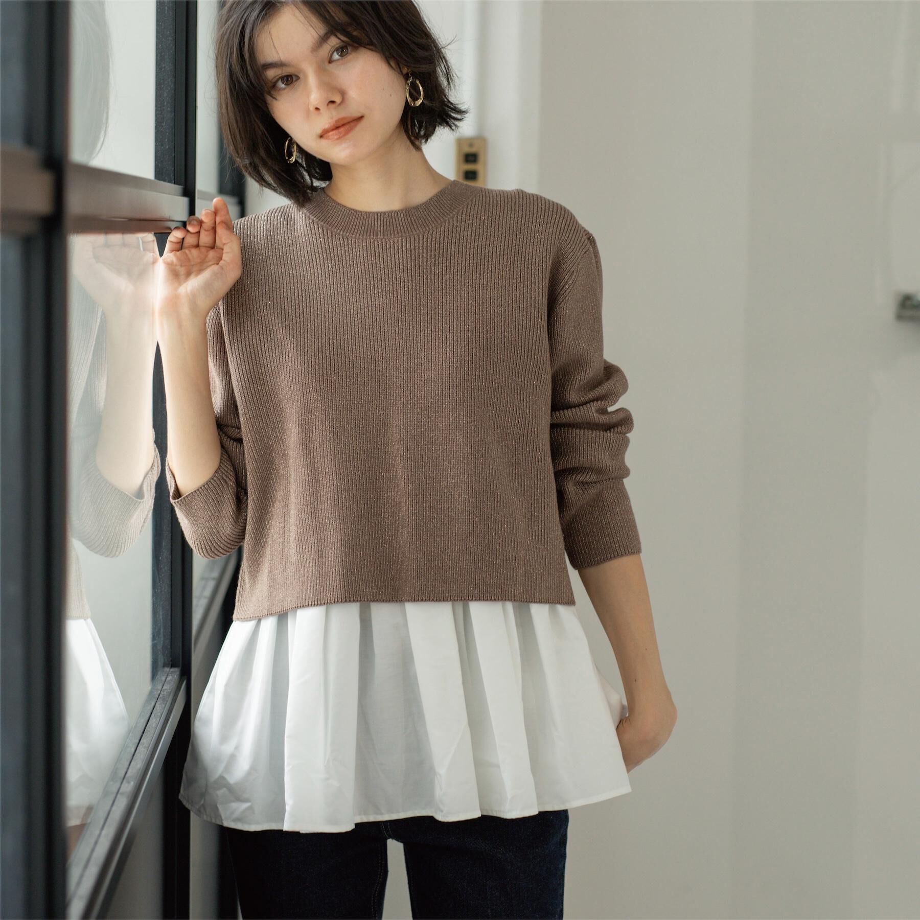 OPAQUE.CLIP「《ツインセット》ショートラメニット&times;フレアタンクトップ【洗濯機OK】」|その他|モカブラウン(642