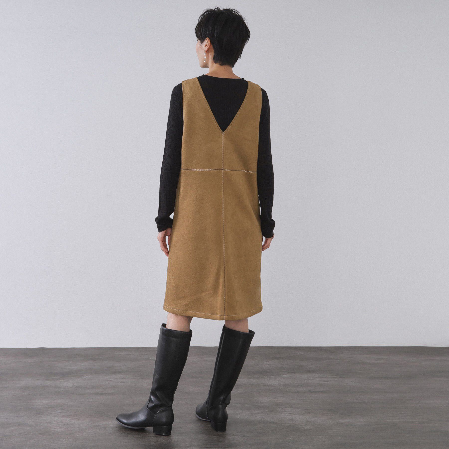 OPAQUE.CLIP「スエードライクVネックジャンドレ【洗濯機OK】」|ワンピース|