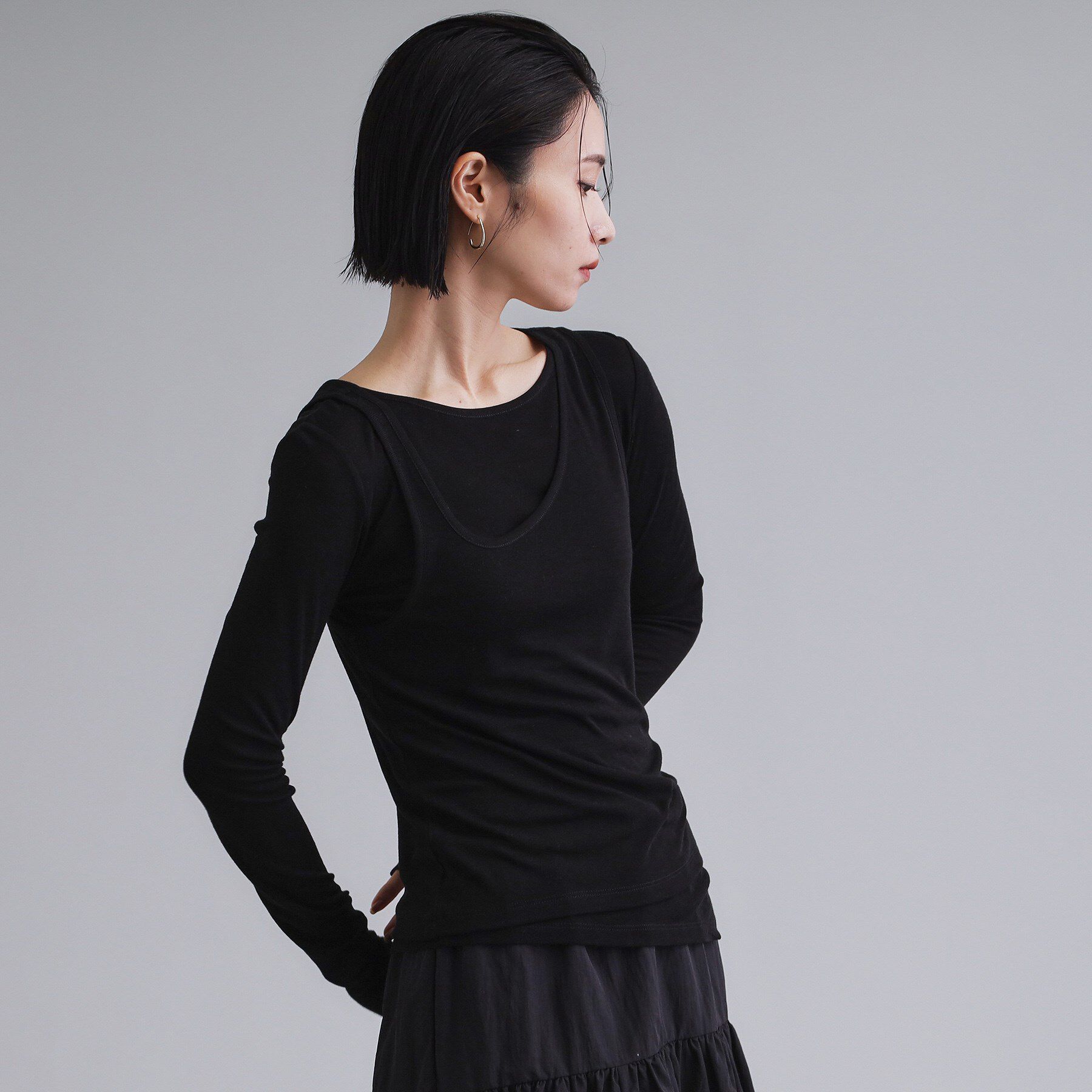 OPAQUE.CLIP「【es】シアーリブアシメレイヤードカットソー」|Tシャツ・カットソー|