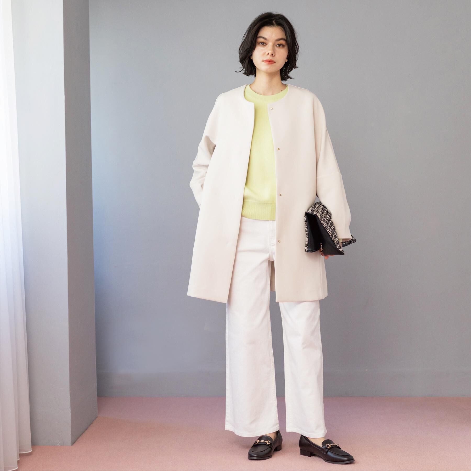 OPAQUE.CLIP「フォルムスリーブミドルコート【洗濯機OK】」|ノーカラーコート|