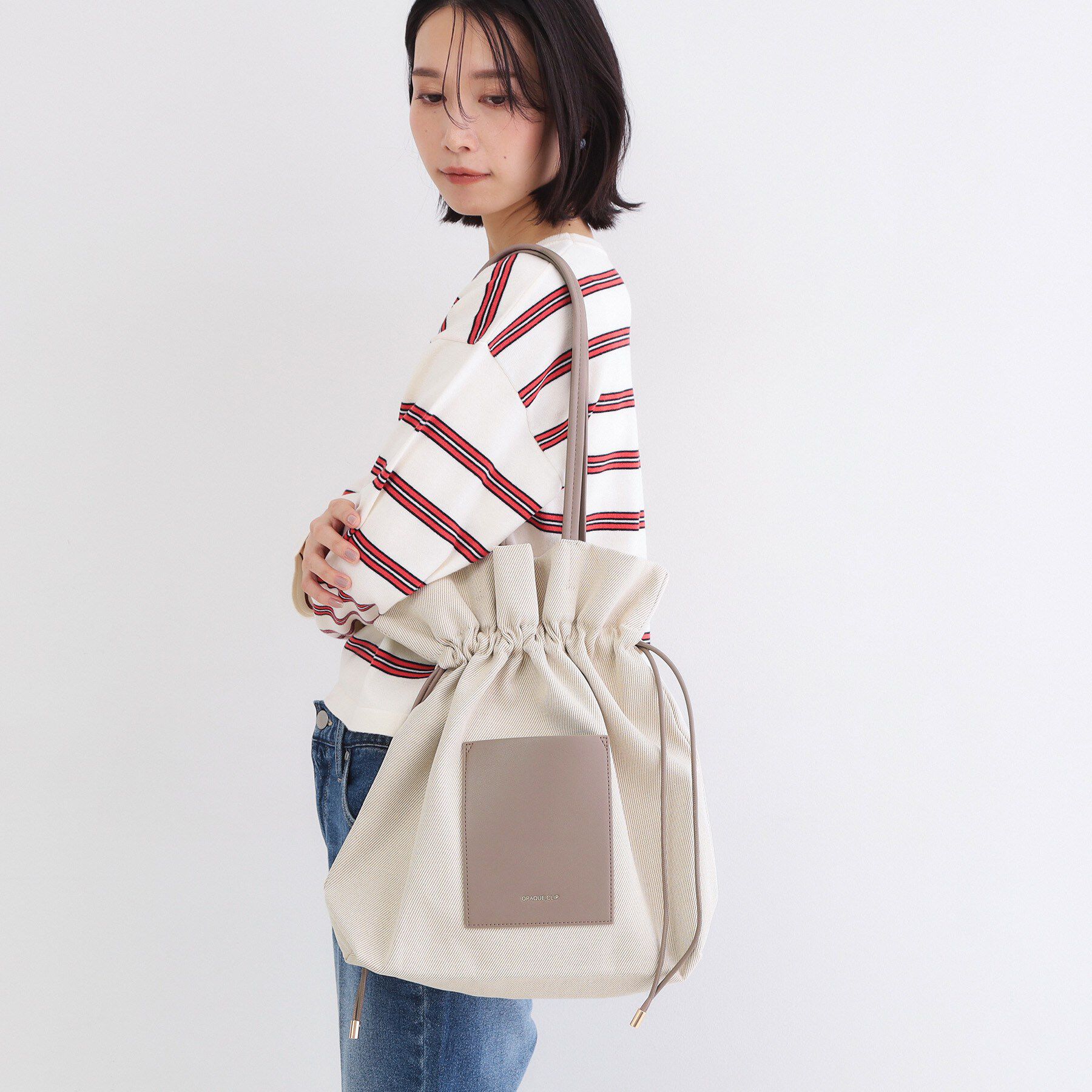 OPAQUE.CLIP「素材アソートドロストデザイン巾着トートバッグ【A4サイズ対応】」|トートバッグ|