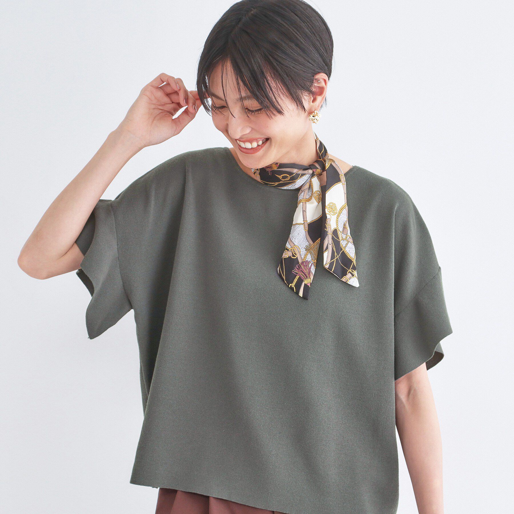 OPAQUE.CLIP「【UVケア/遮熱性】フリルスリーブニット《7col/洗濯機OK》」|ニット・セーター|チャコールグレー(0