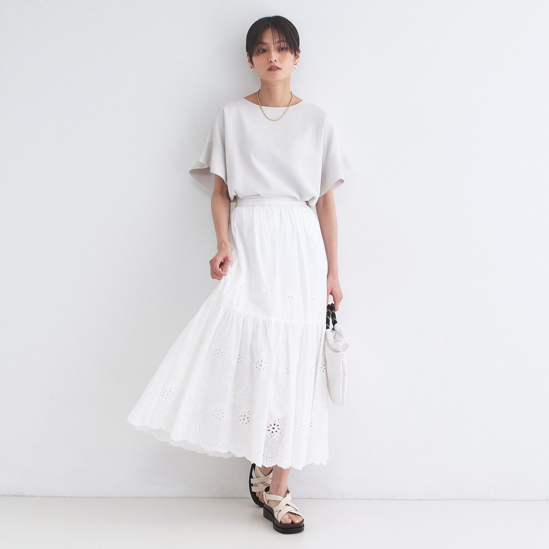 OPAQUE.CLIP「【UVケア/遮熱性】フリルスリーブニット《7col/洗濯機OK》」|ニット・セーター|