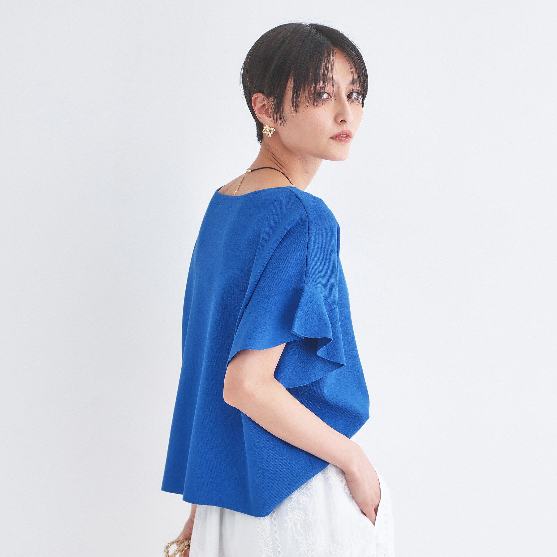 OPAQUE.CLIP「【UVケア/遮熱性】フリルスリーブニット《7col/洗濯機OK》」|ニット・セーター|