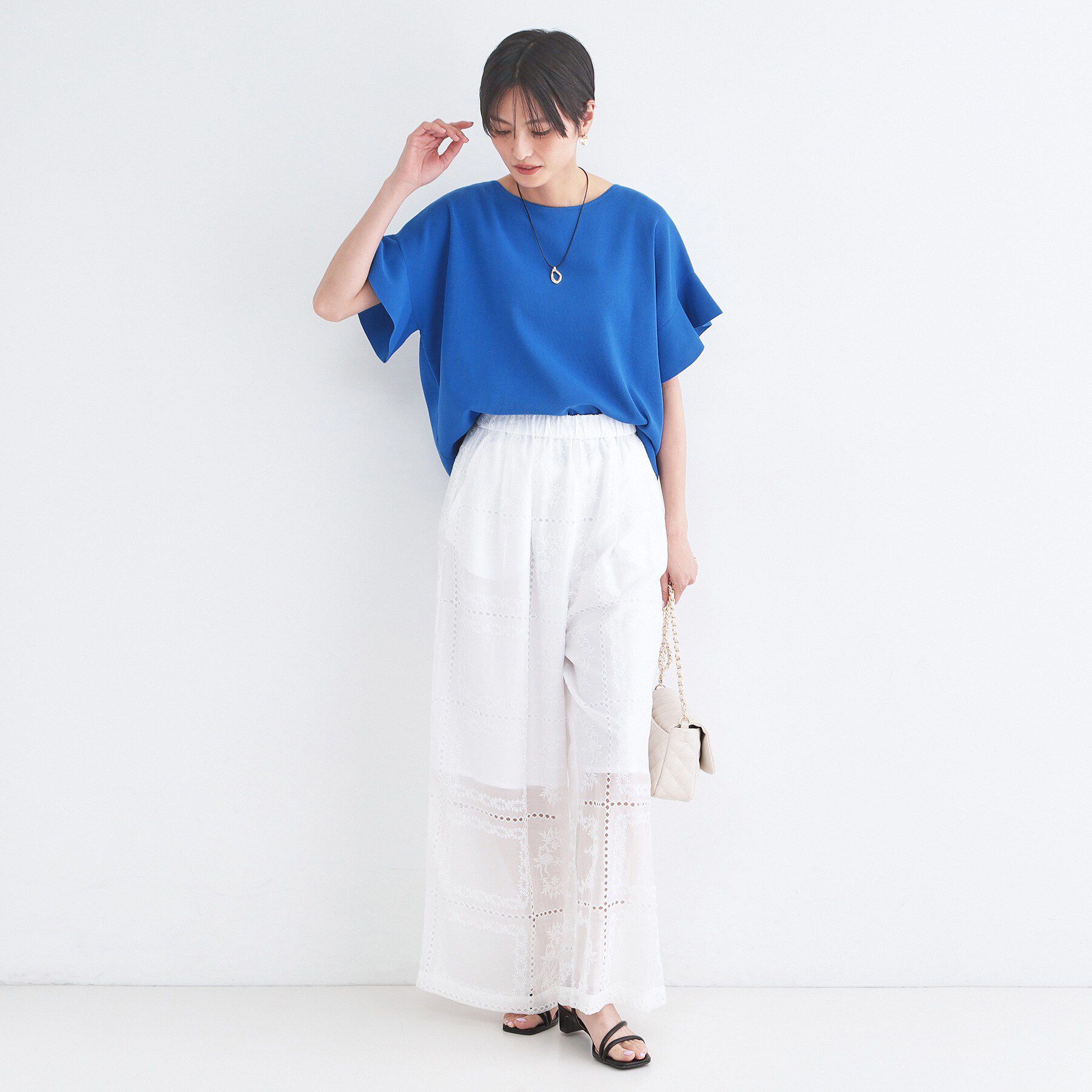 OPAQUE.CLIP「【UVケア/遮熱性】フリルスリーブニット《7col/洗濯機OK》」|ニット・セーター|