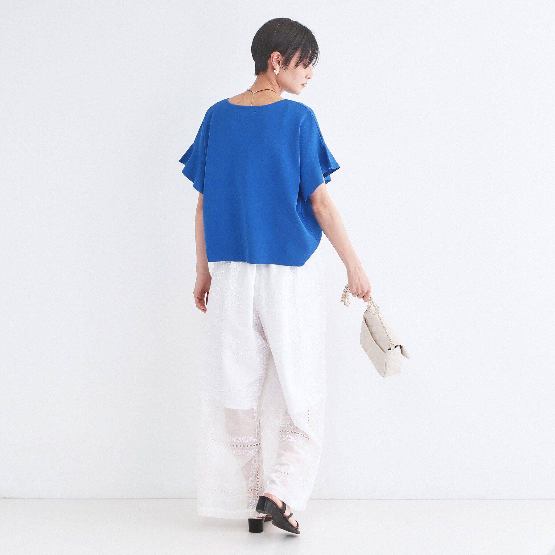 OPAQUE.CLIP「【UVケア/遮熱性】フリルスリーブニット《7col/洗濯機OK》」|ニット・セーター|