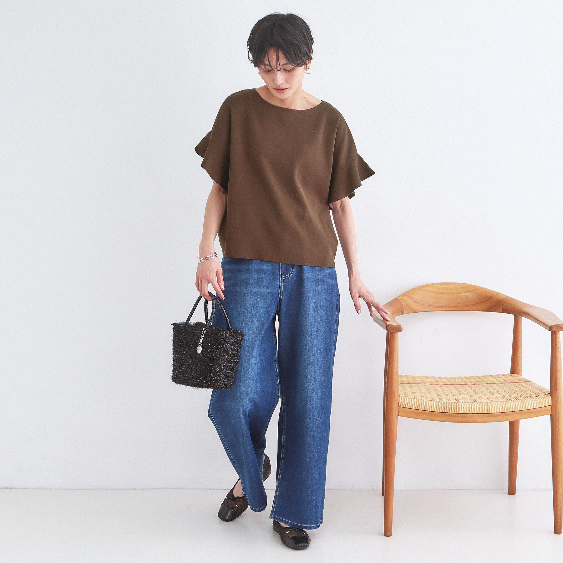 OPAQUE.CLIP「【UVケア/遮熱性】フリルスリーブニット《7col/洗濯機OK》」|ニット・セーター|