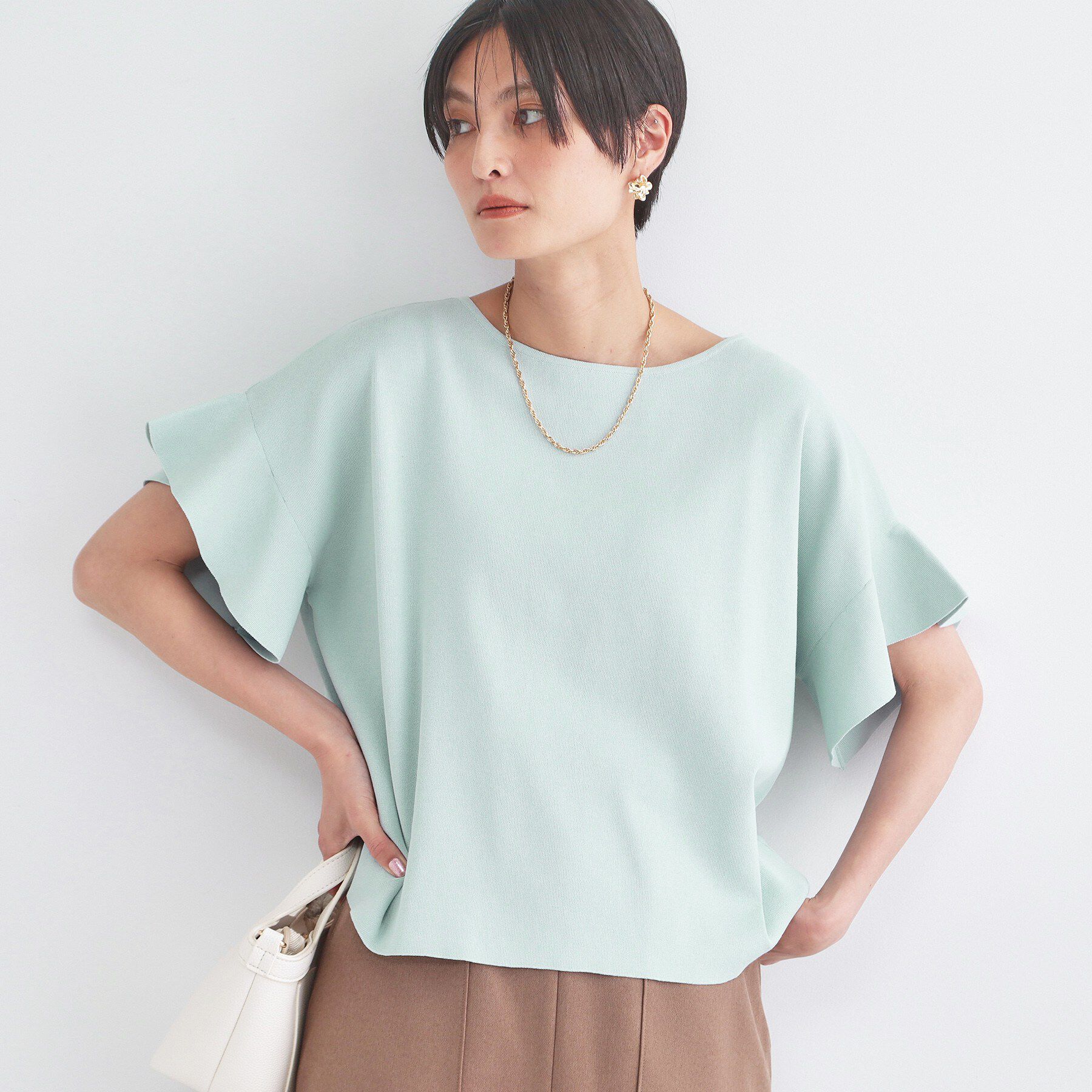 OPAQUE.CLIP「【UVケア/遮熱性】フリルスリーブニット《7col/洗濯機OK》」|ニット・セーター|