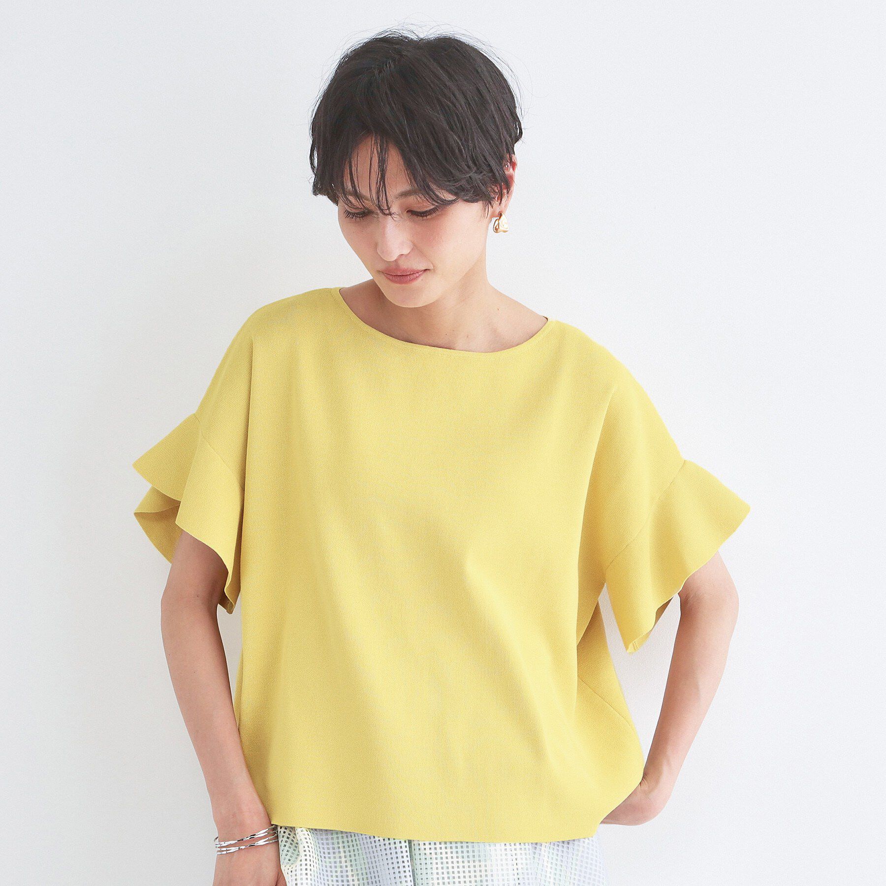 OPAQUE.CLIP「【UVケア/遮熱性】フリルスリーブニット《7col/洗濯機OK》」|ニット・セーター|