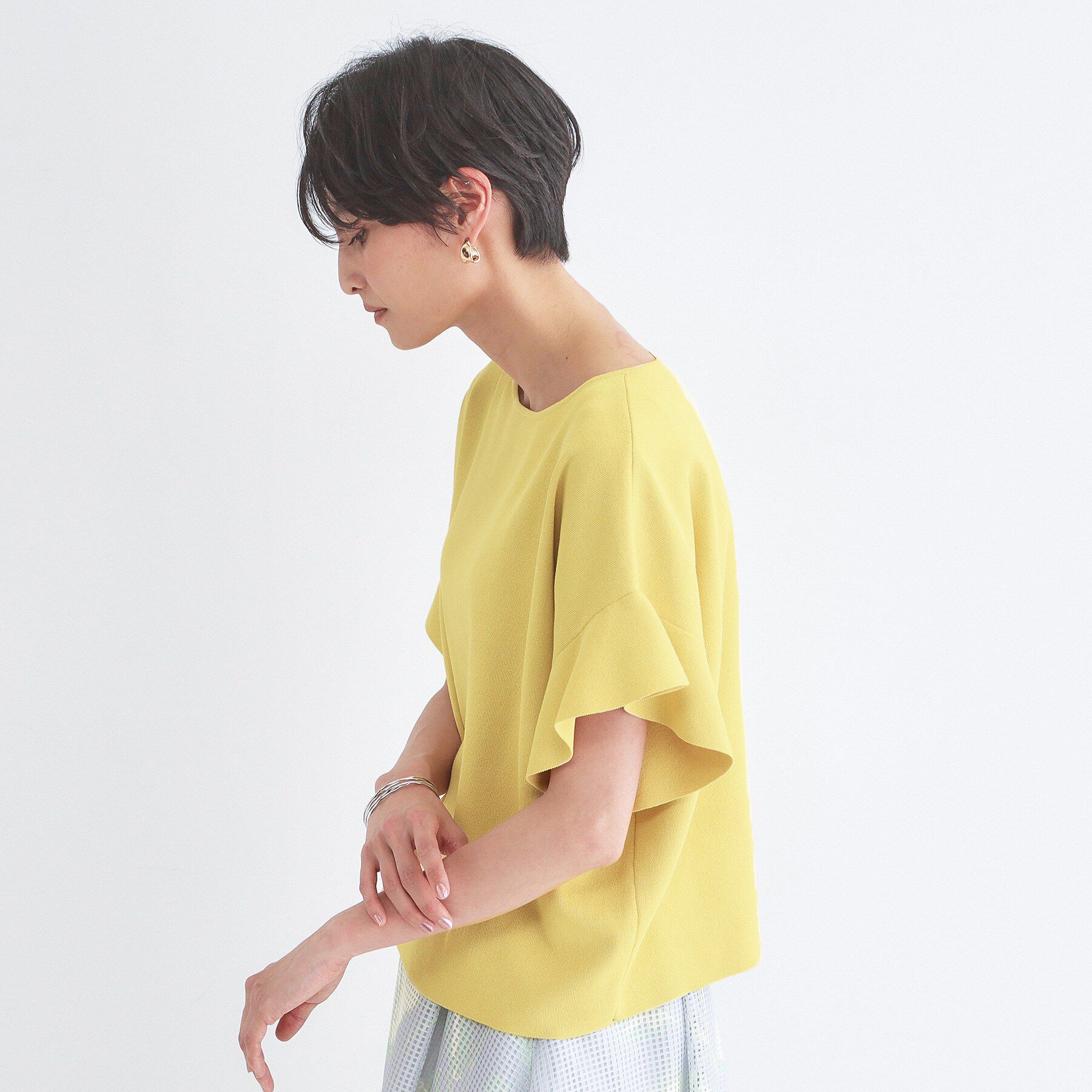 OPAQUE.CLIP「【UVケア/遮熱性】フリルスリーブニット《7col/洗濯機OK》」|ニット・セーター|