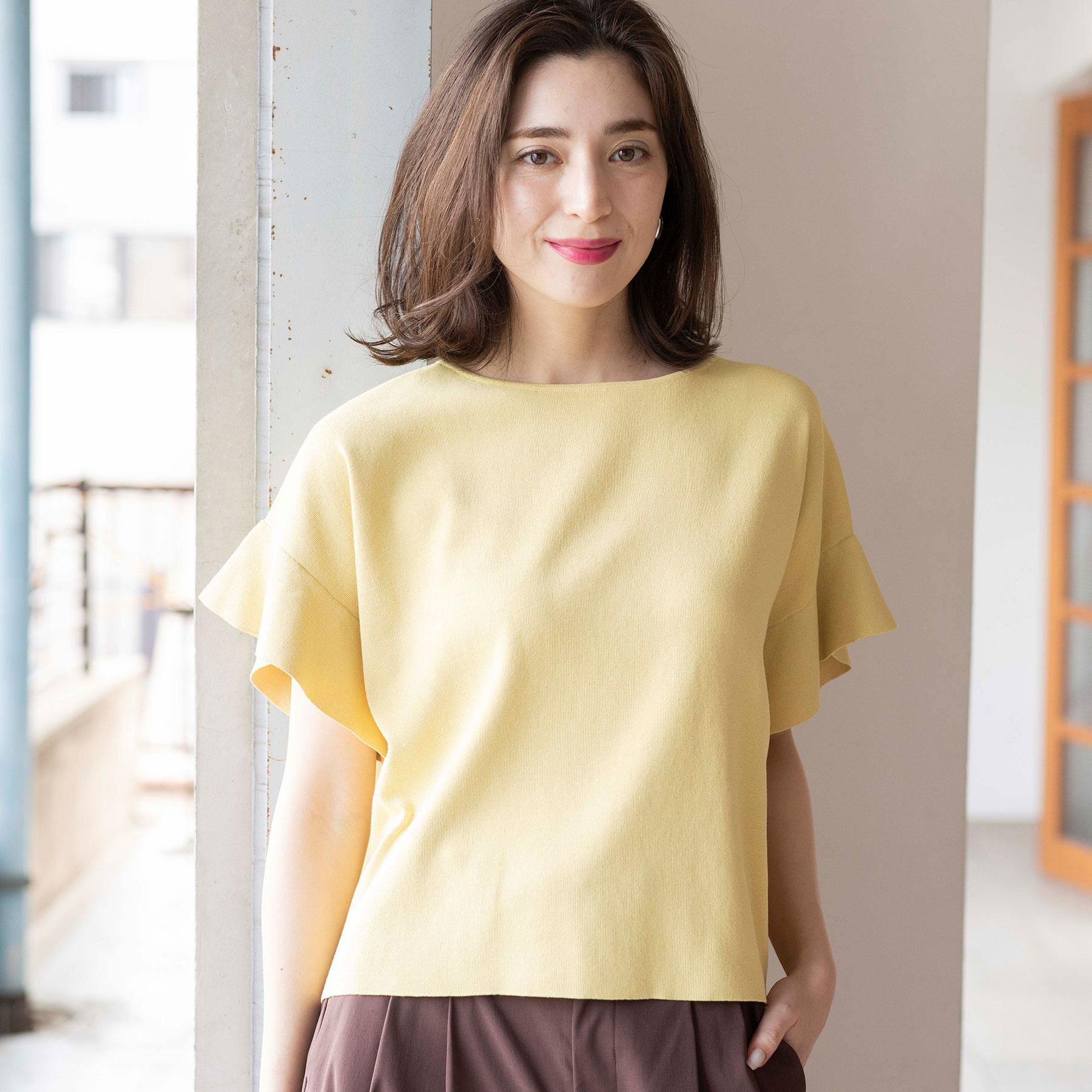 OPAQUE.CLIP「【UVケア/遮熱性】フリルスリーブニット《7col/洗濯機OK》」|ニット・セーター|