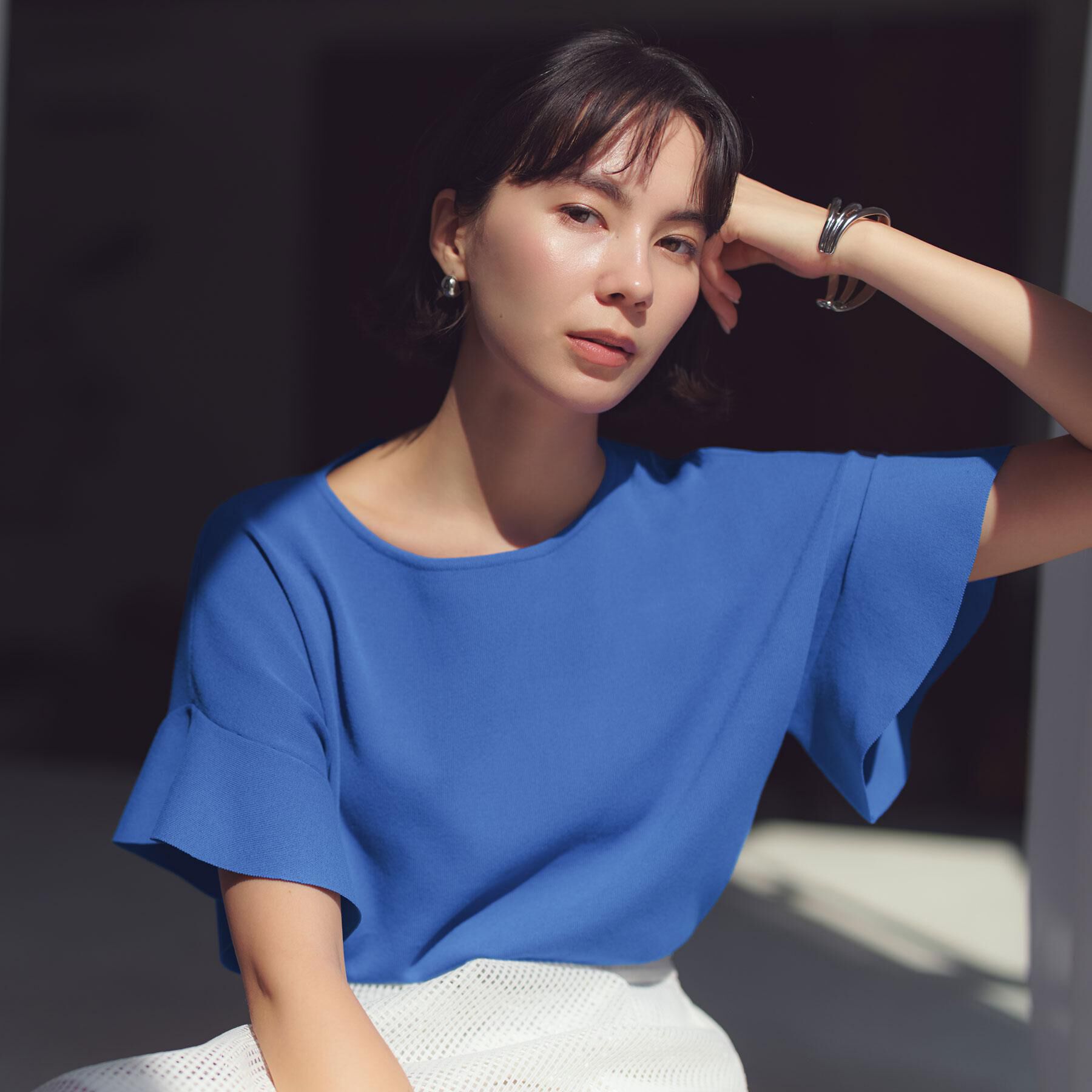 OPAQUE.CLIP「【UVケア/遮熱性】フリルスリーブニット《7col/洗濯機OK》」|ニット・セーター|