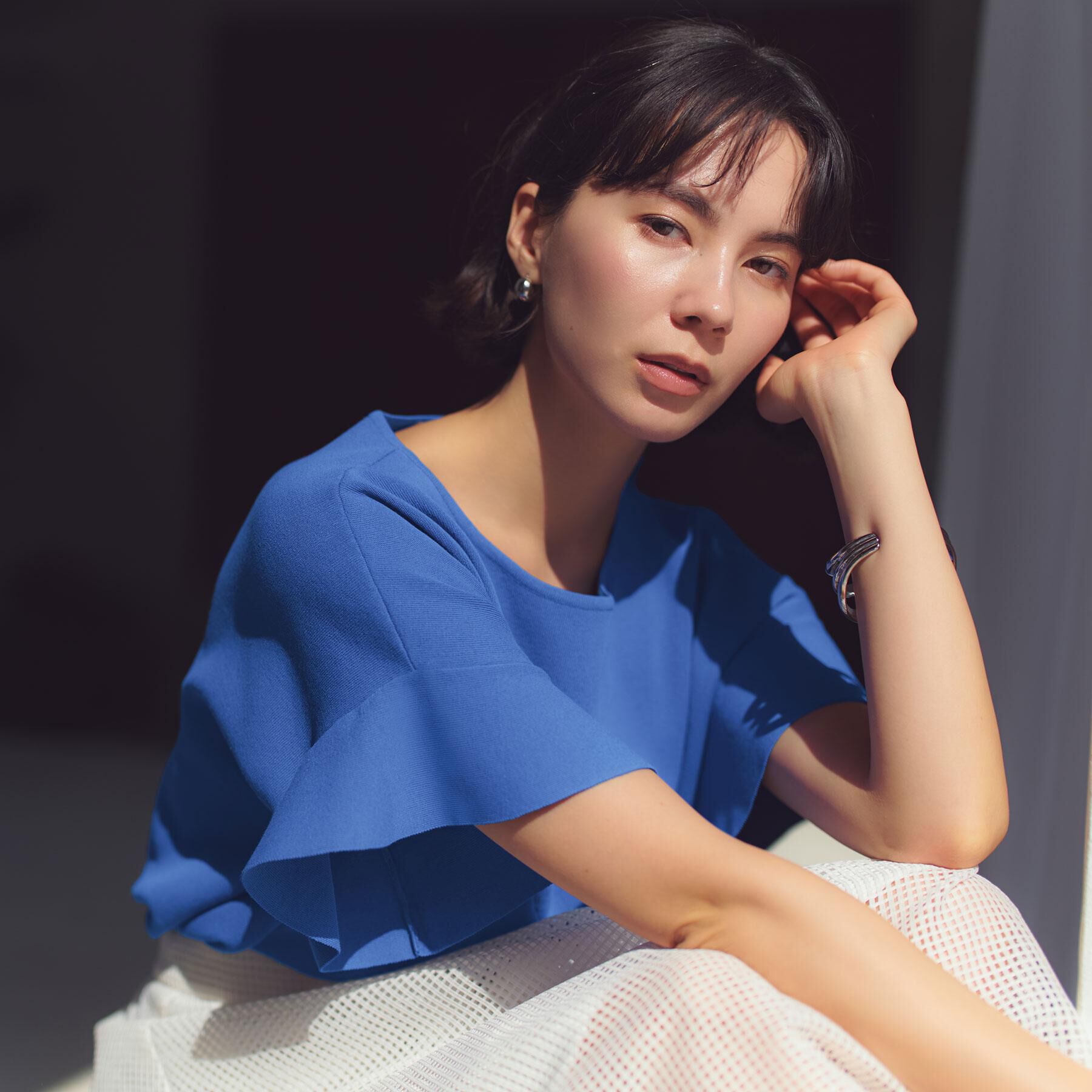 OPAQUE.CLIP「【UVケア/遮熱性】フリルスリーブニット《7col/洗濯機OK》」|ニット・セーター|