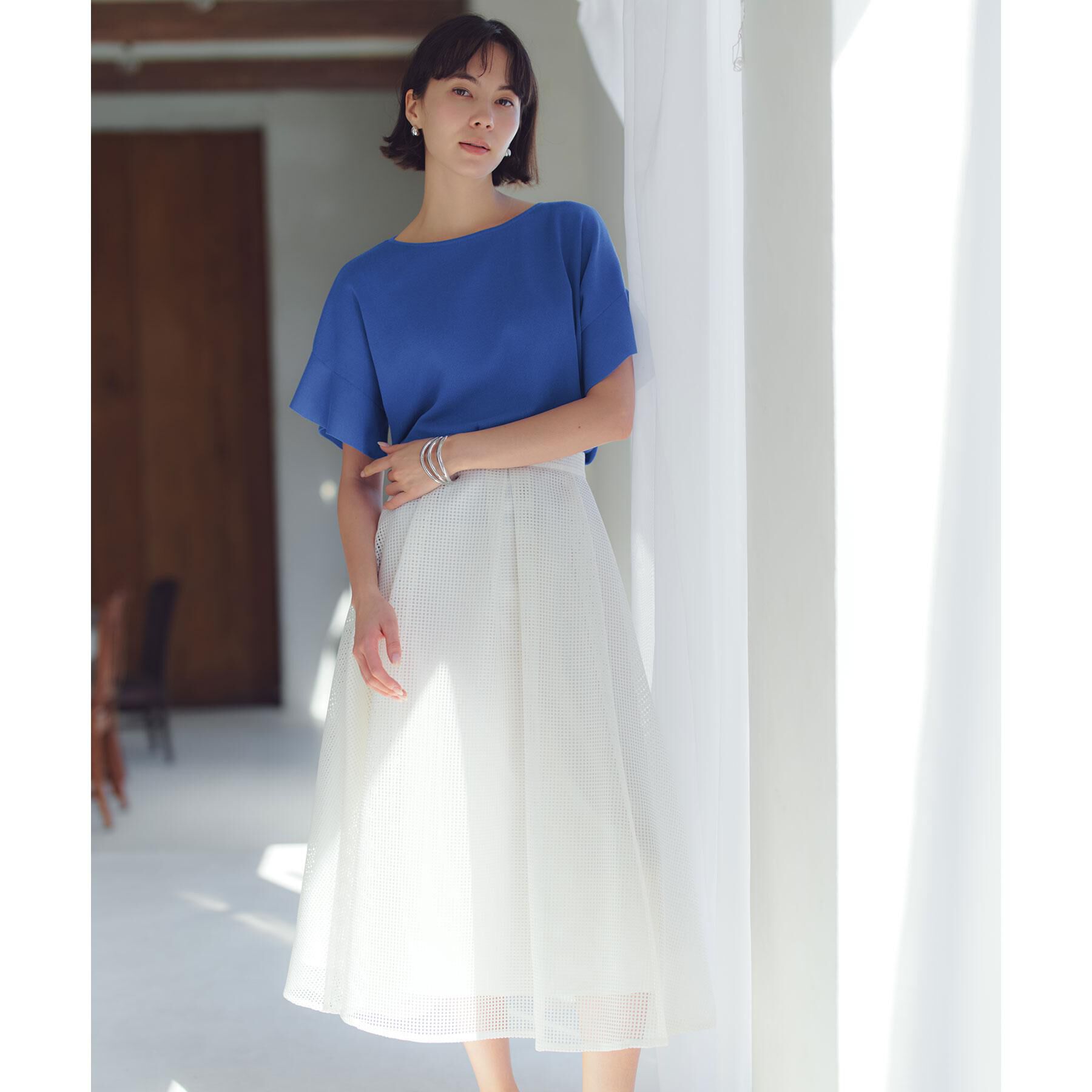 OPAQUE.CLIP「【UVケア/遮熱性】フリルスリーブニット《7col/洗濯機OK》」|ニット・セーター|