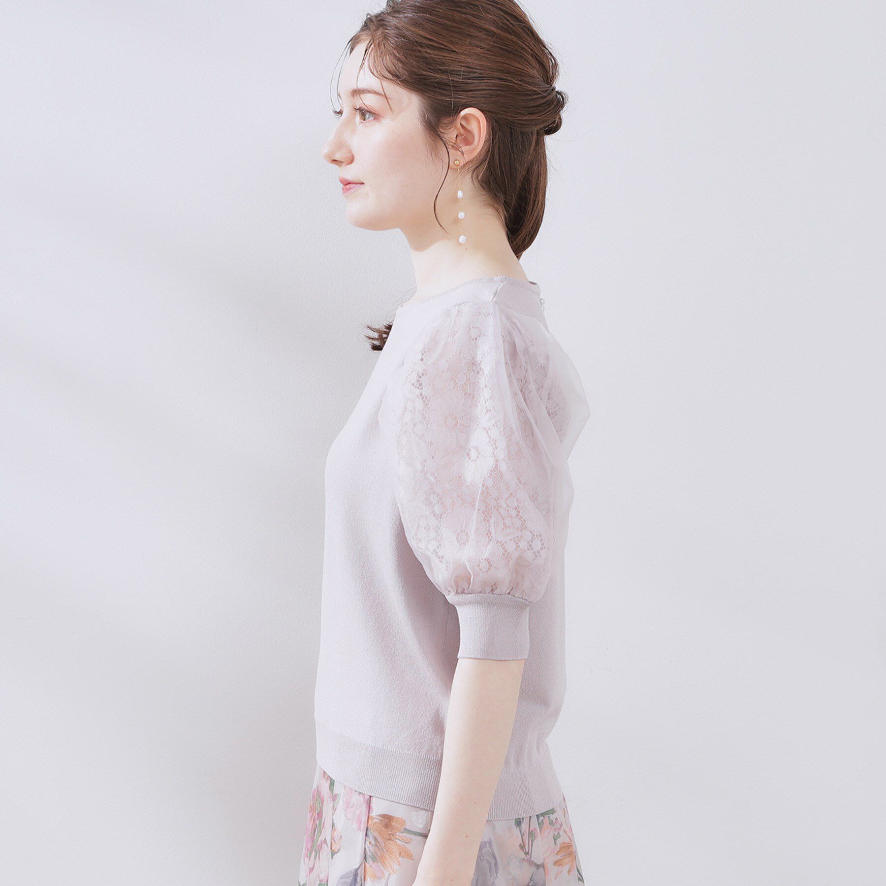 Couture broach「【洗える・UV機能・通勤】オーガンレース袖ニット」|ニット・セーター|