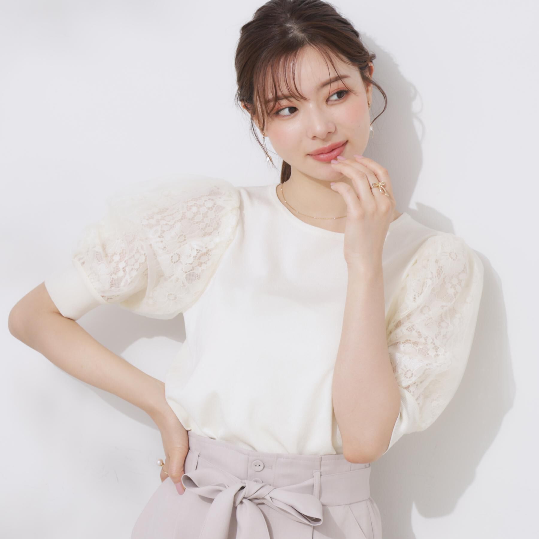 Couture broach「【洗える・UV機能・通勤】オーガンレース袖ニット」|ニット・セーター|