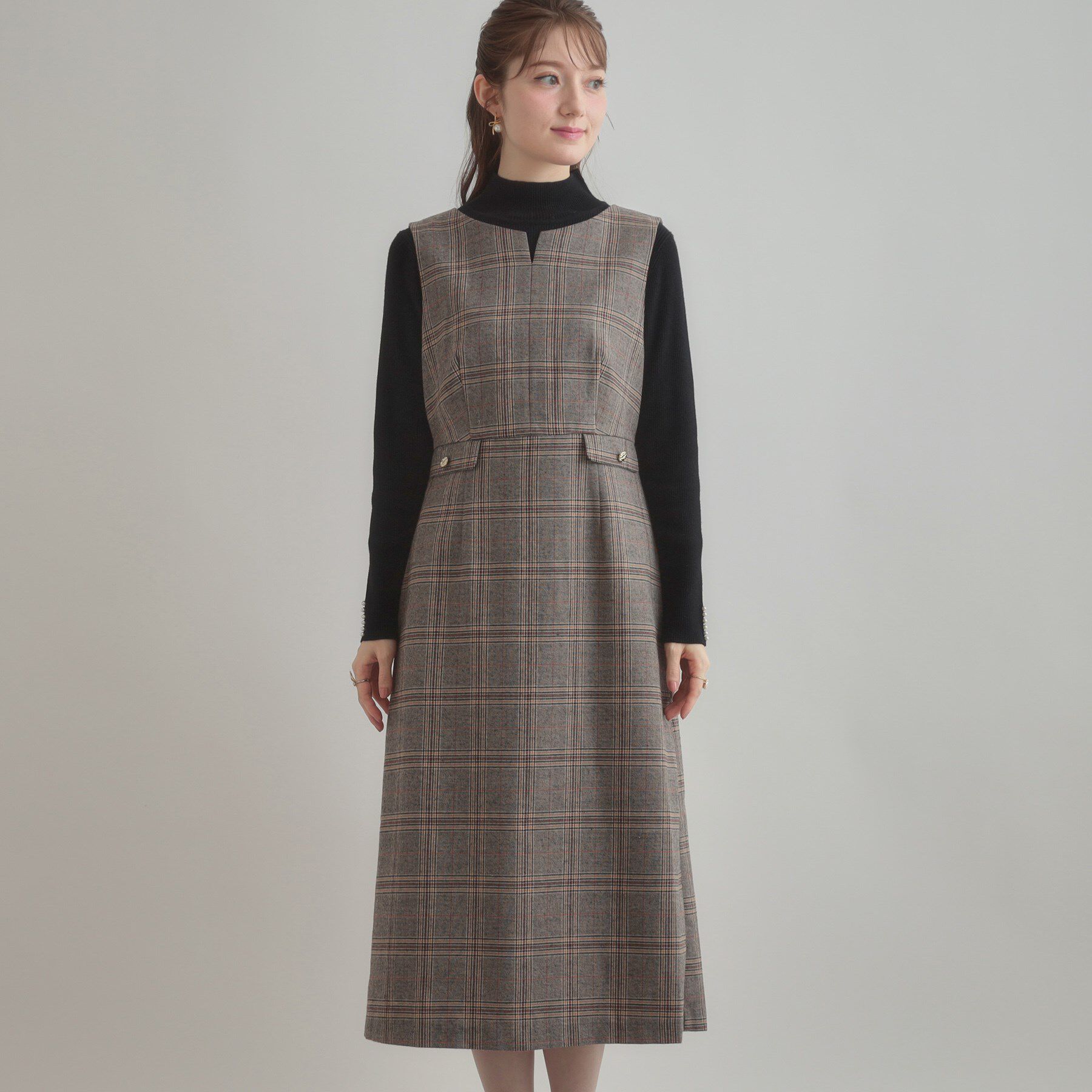 Couture broach「【美シルエット・大人可愛い・通勤】TRチェックジャンスカ」|ワンピース|