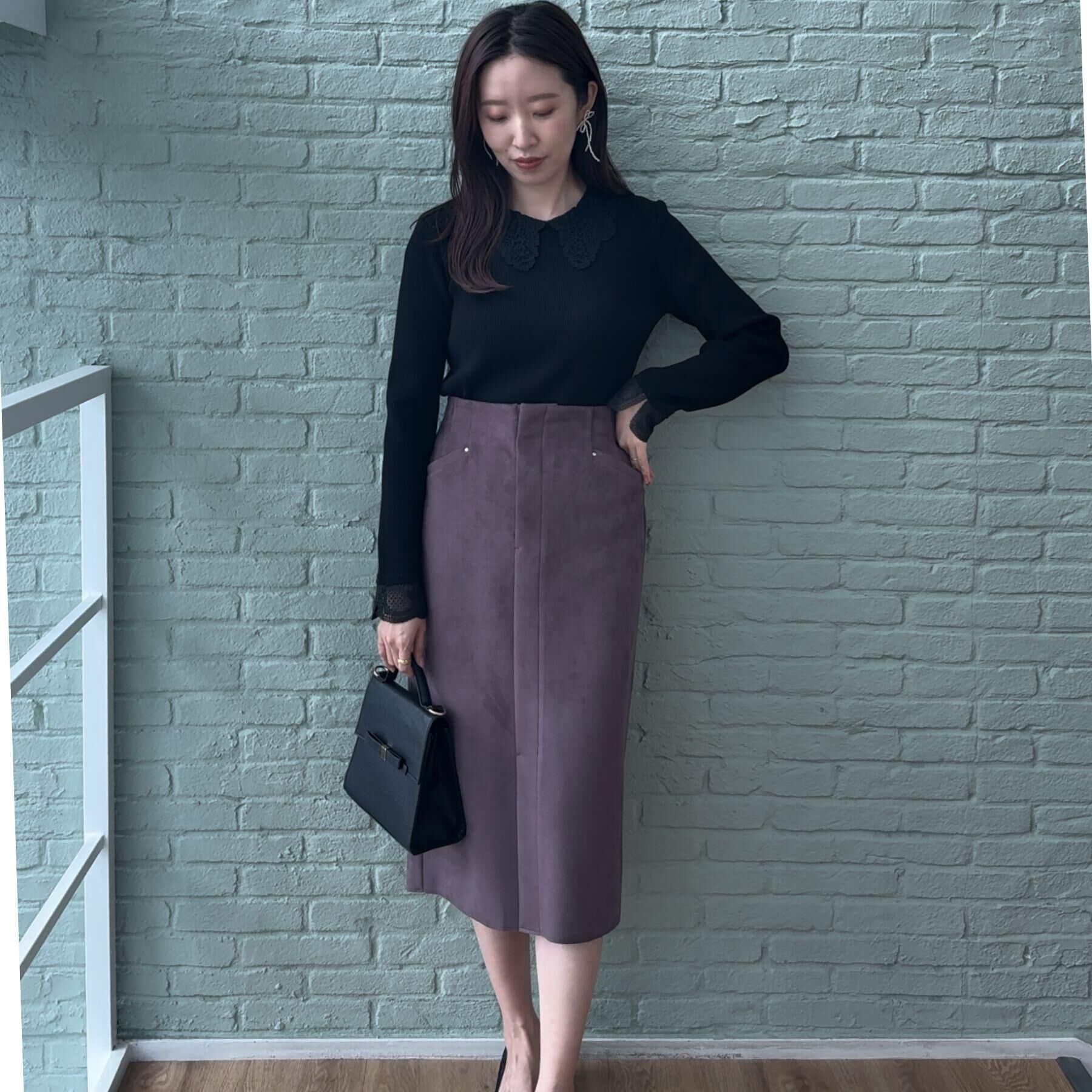 Couture broach「【着映え・フェミニン・通勤】レース衿カフス付きリブニット」|ニット・セーター|