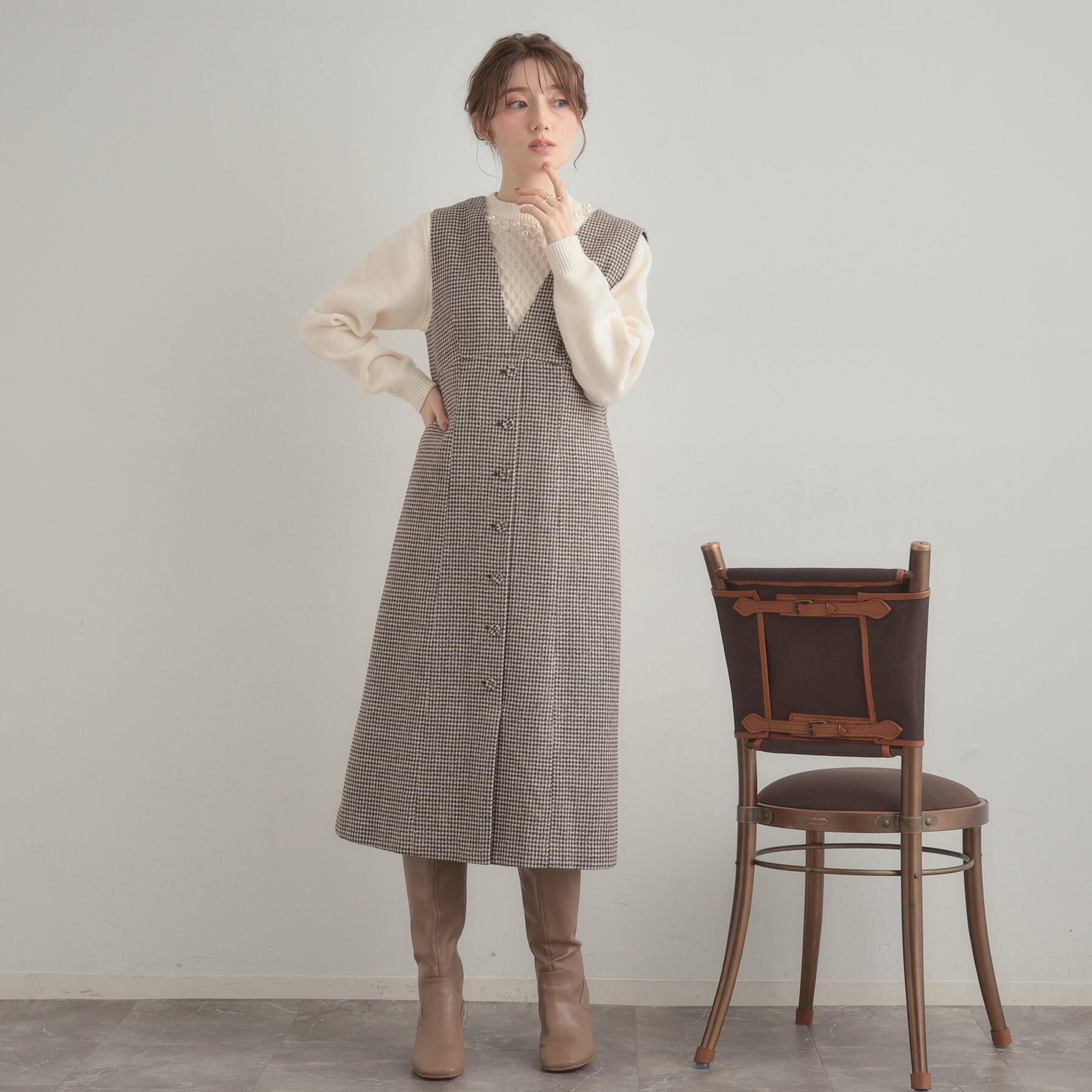 Couture broach「【クラシカル・通勤】ラメ千鳥釦デザインジャンスカ」|ワンピース|