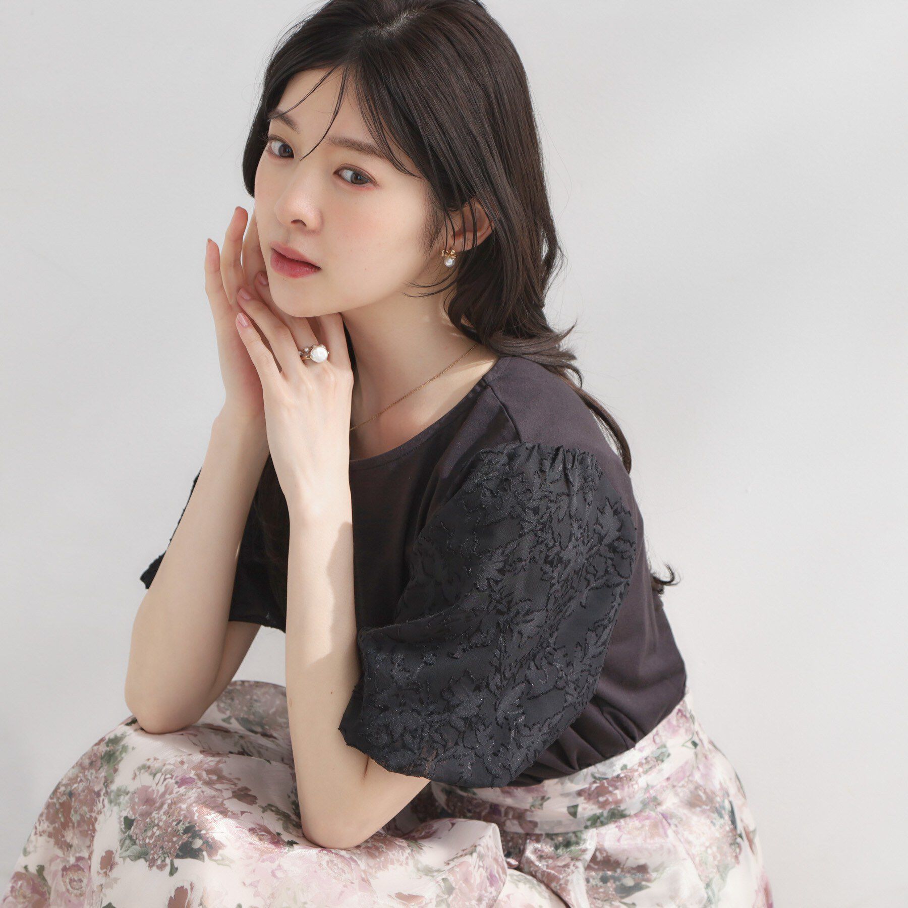 Couture broach「【接触冷感・UVカット・洗える】バルーンスリーブ トップス」|Tシャツ・カットソー|ブラック(019)