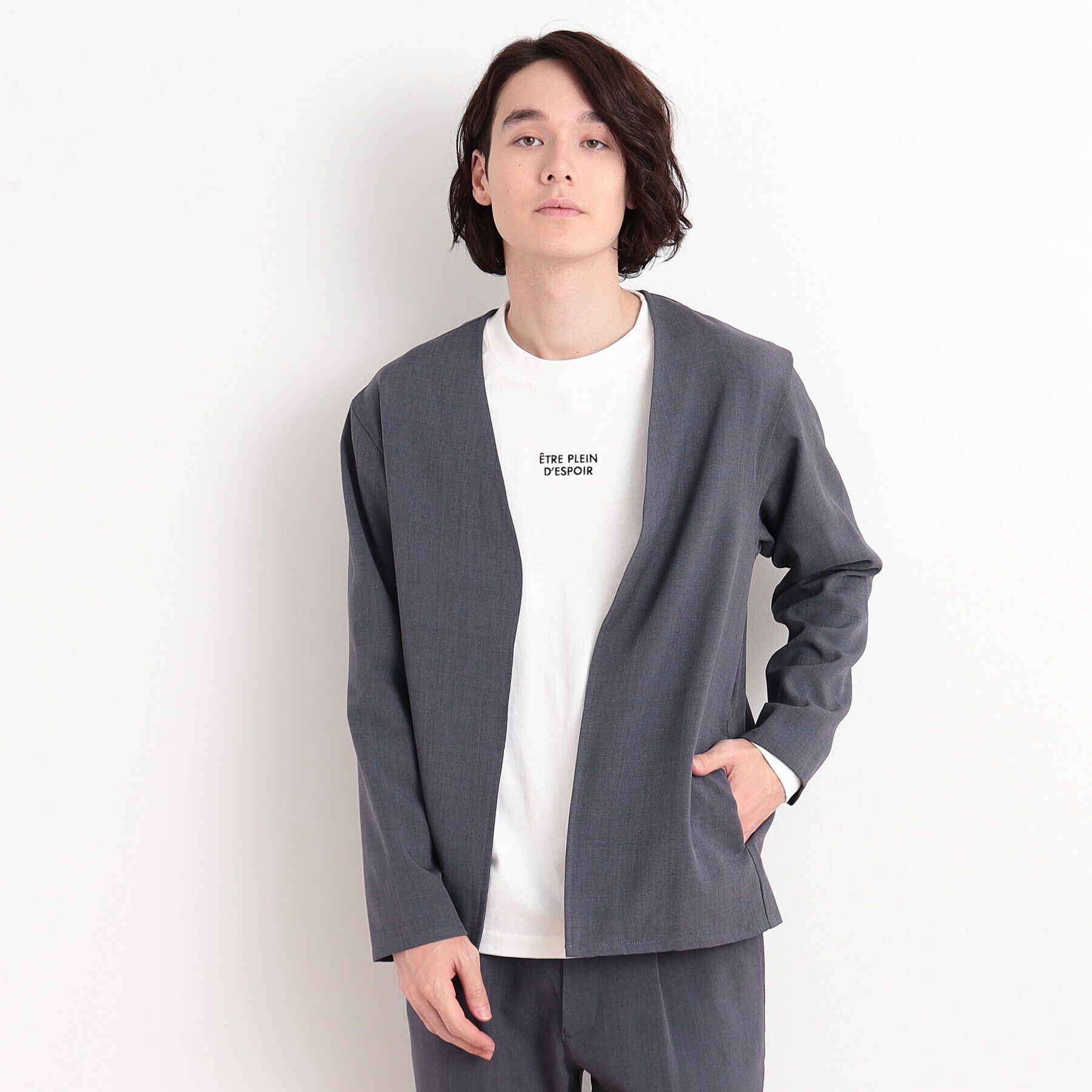 THE SHOP TK「【CAVIAN/キャビアン】リサイクルシャークスキンノーカラーカーディガン セットアップ可」|カーディガン|