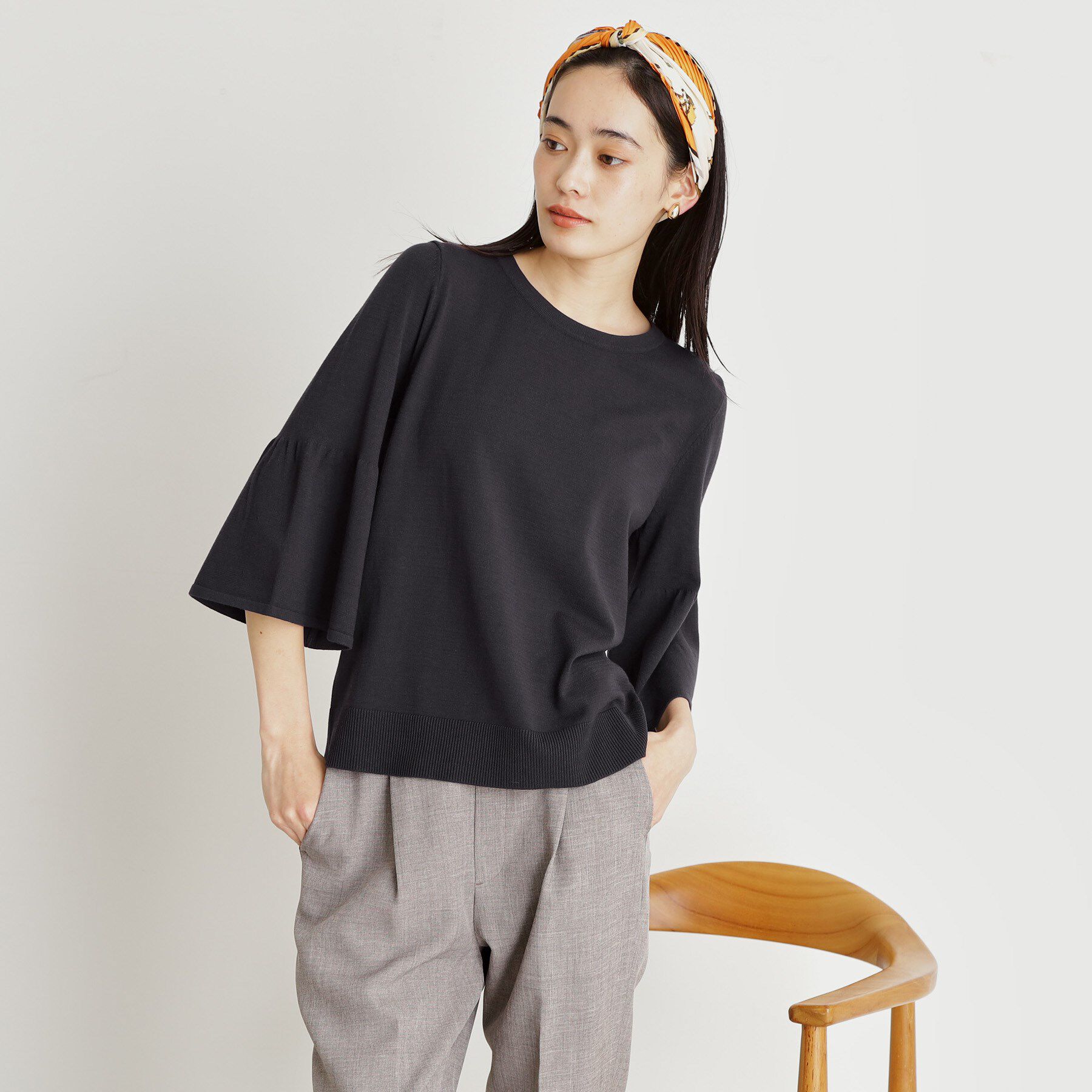 THE SHOP TK「【接触冷感/体型カバー】7分袖フレアニット/洗濯機OK/ＵＶケア」|ニット・セーター|