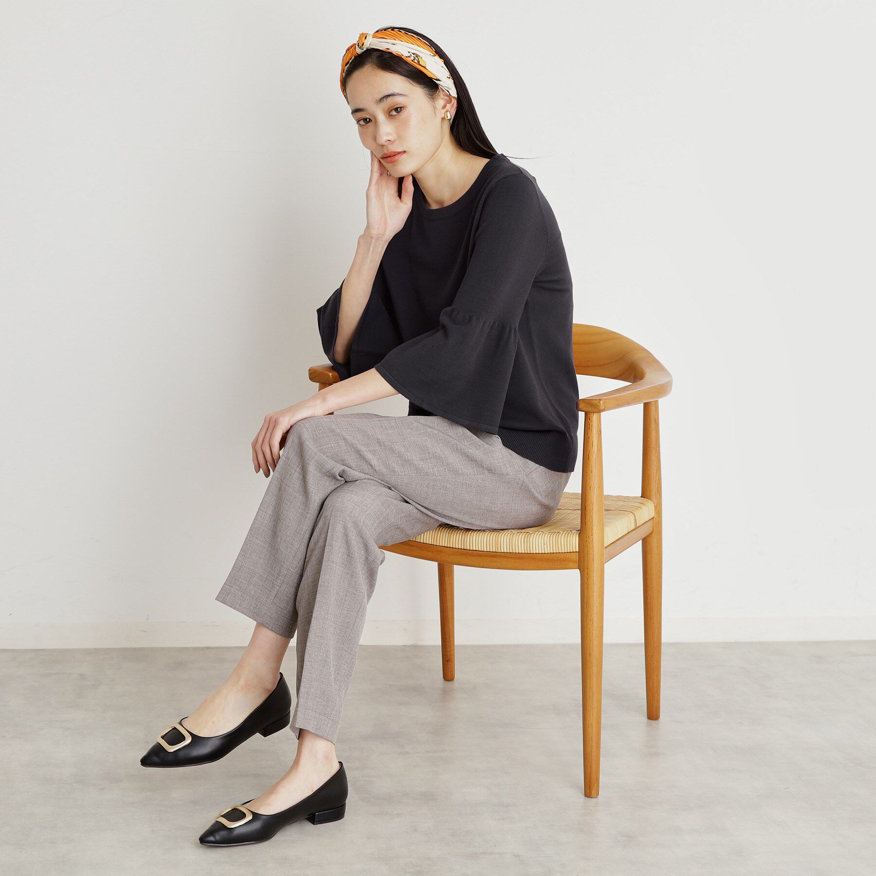 THE SHOP TK「【接触冷感/体型カバー】7分袖フレアニット/洗濯機OK/ＵＶケア」|ニット・セーター|