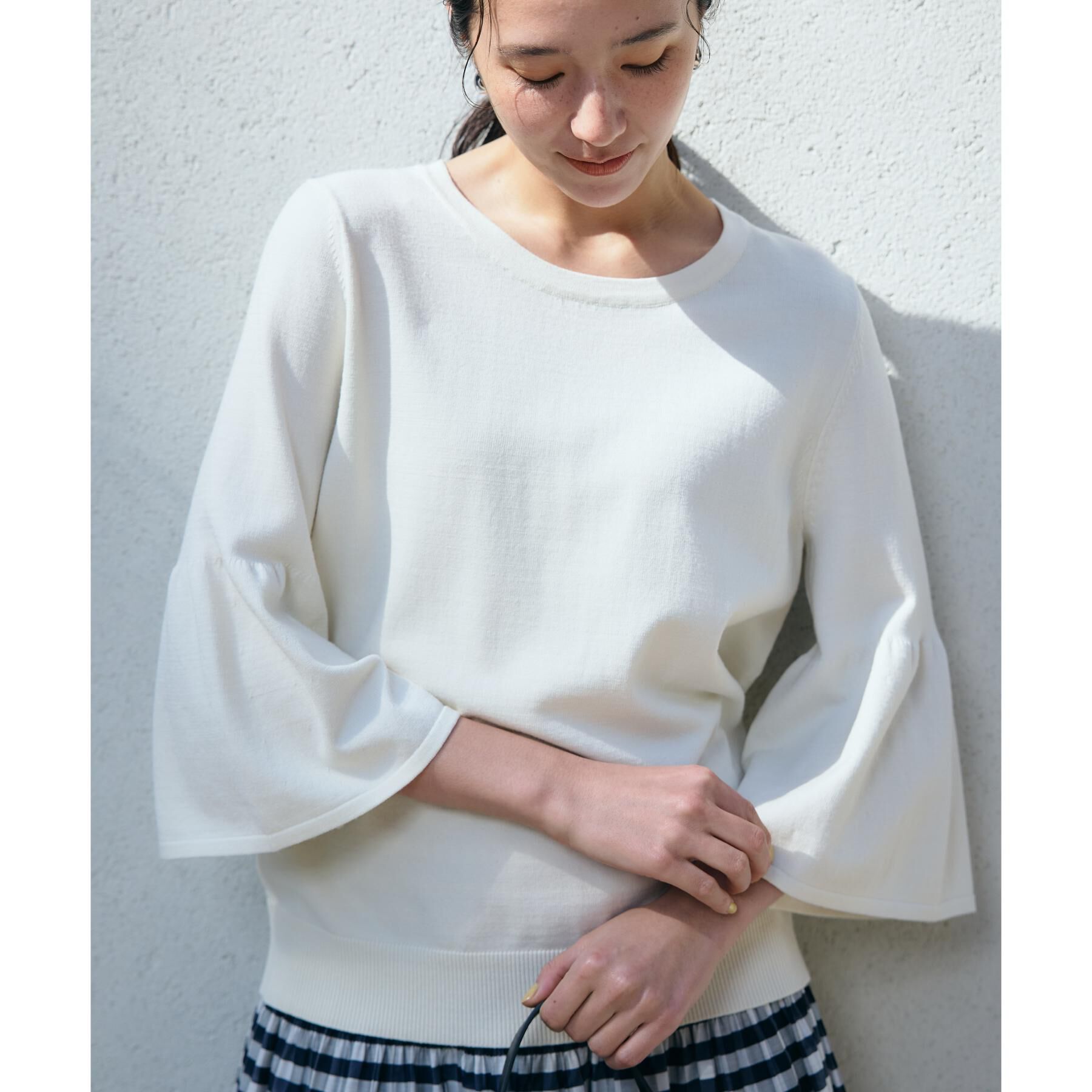 THE SHOP TK「【接触冷感/体型カバー】7分袖フレアニット/洗濯機OK/ＵＶケア」|ニット・セーター|