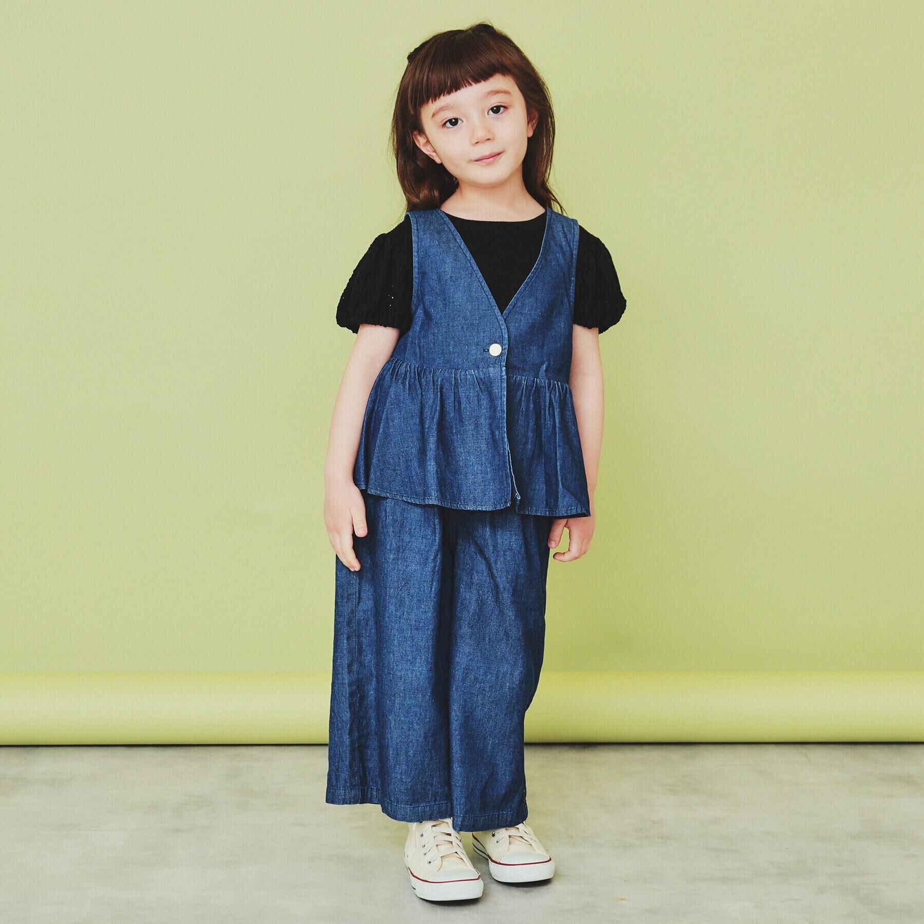 THE SHOP TK「【120-150】ペプラムライトデニムジレ/洗濯機OK・ママとおそろい」|ベスト・ジレ|