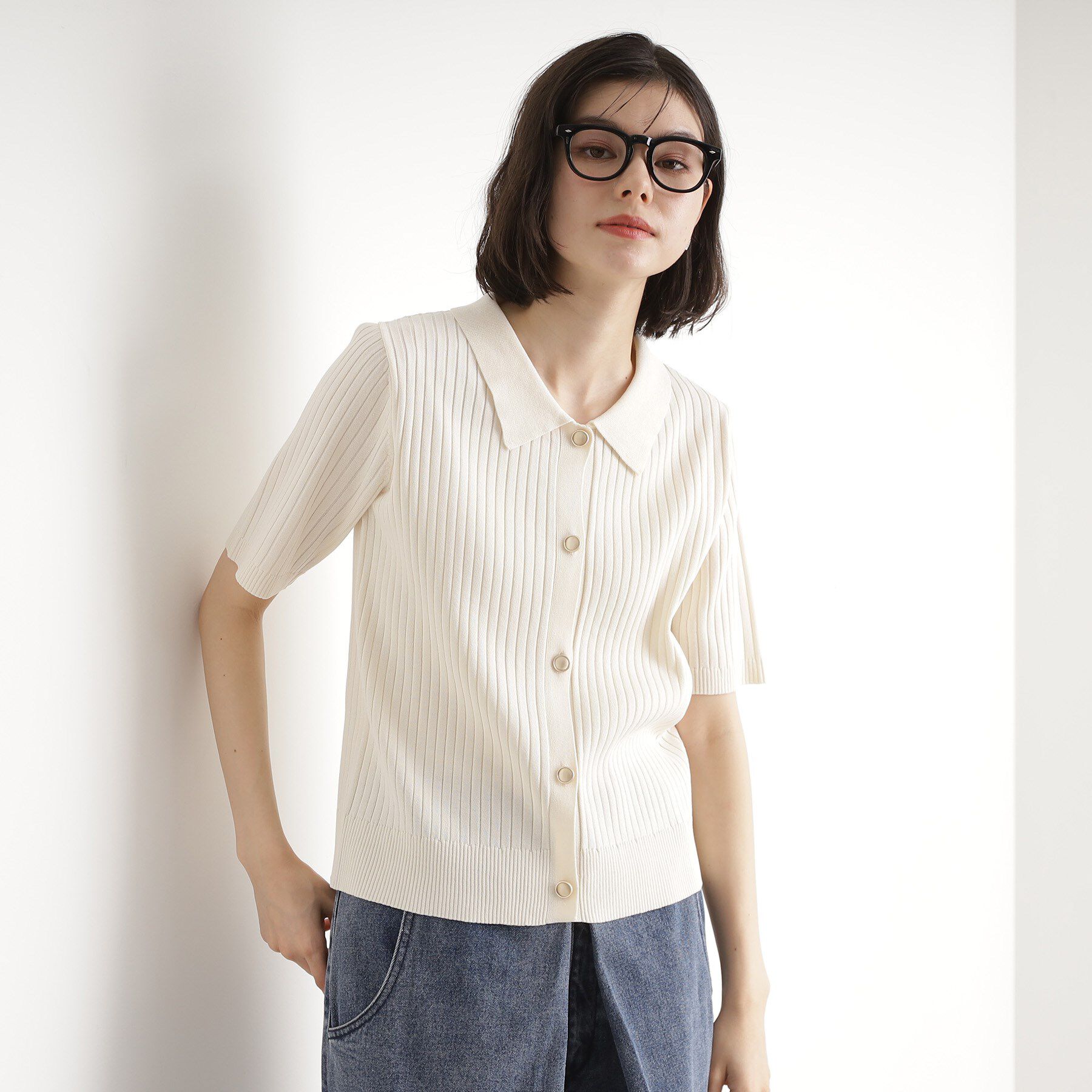 THE SHOP TK「リブニットポロシャツ【洗濯機OK】」|ニット・セーター|