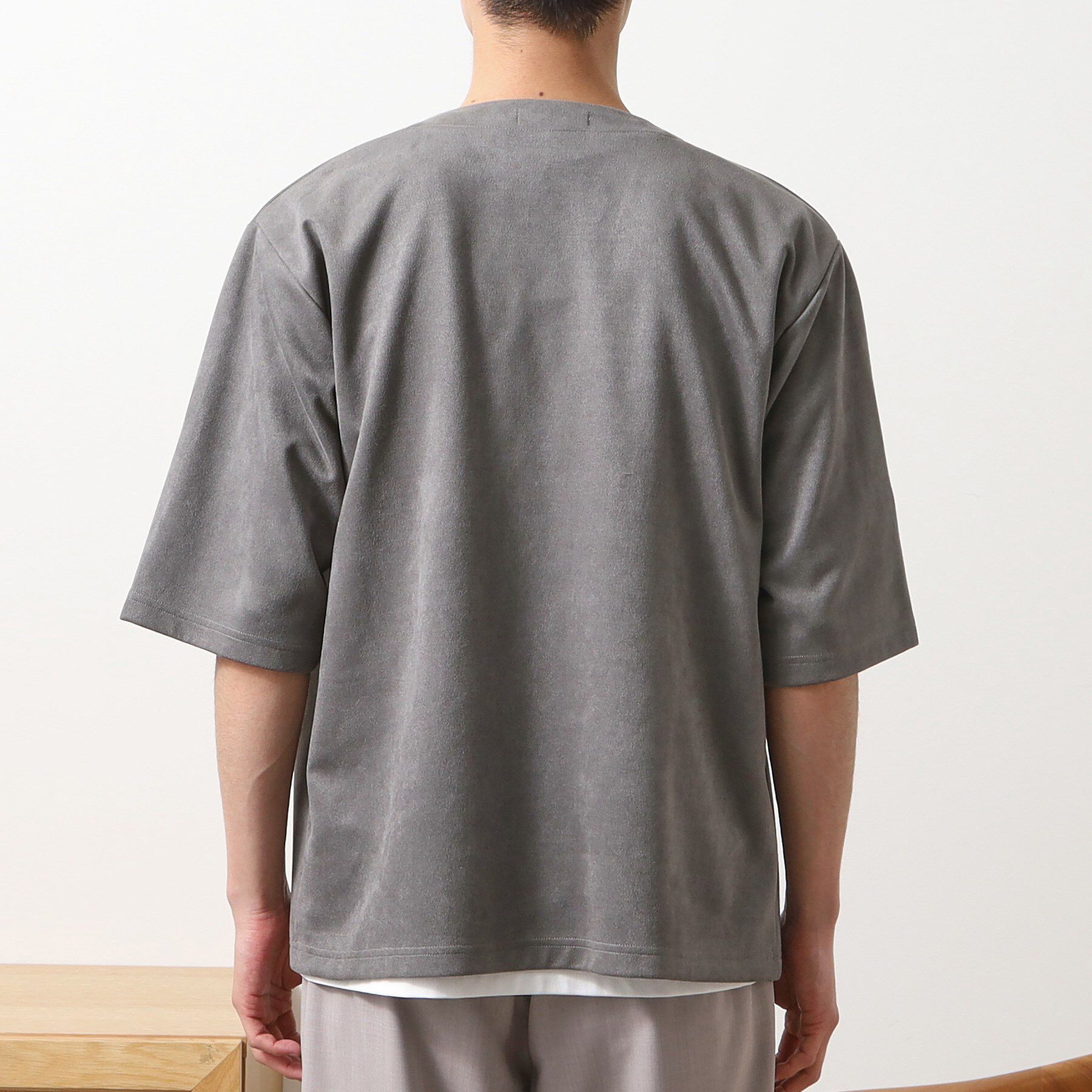 THE SHOP TK「フェイクスウェードアンサンブルカーディガン【五分袖カーディガン＋半袖Tシャツセットアイテム】」|カーディガン|