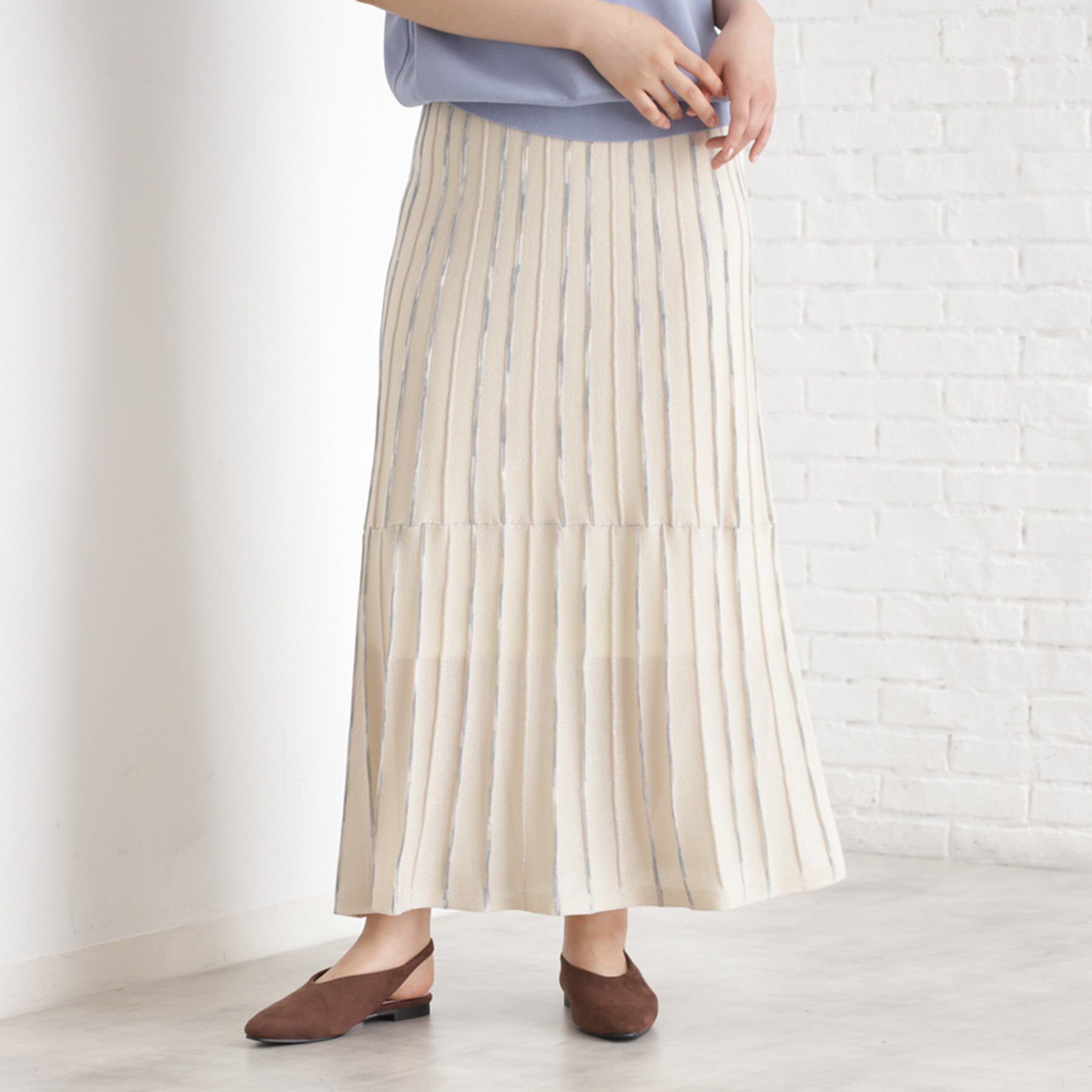 THE SHOP TK「ラメシアーストライプスカート【毛玉になりにくい/洗濯機OK】」|スカート|アイボリー(304)
