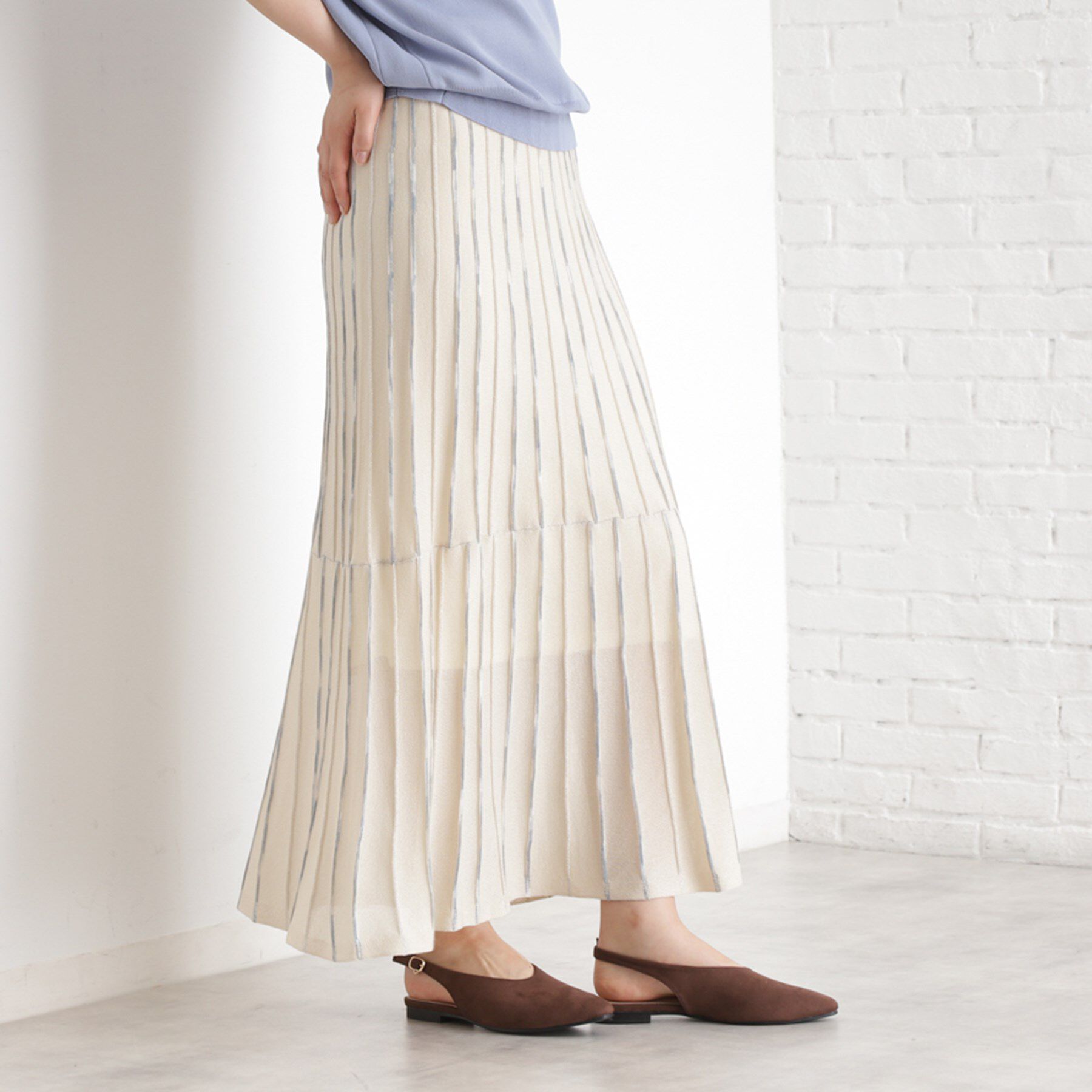 THE SHOP TK「ラメシアーストライプスカート【毛玉になりにくい/洗濯機OK】」|スカート|