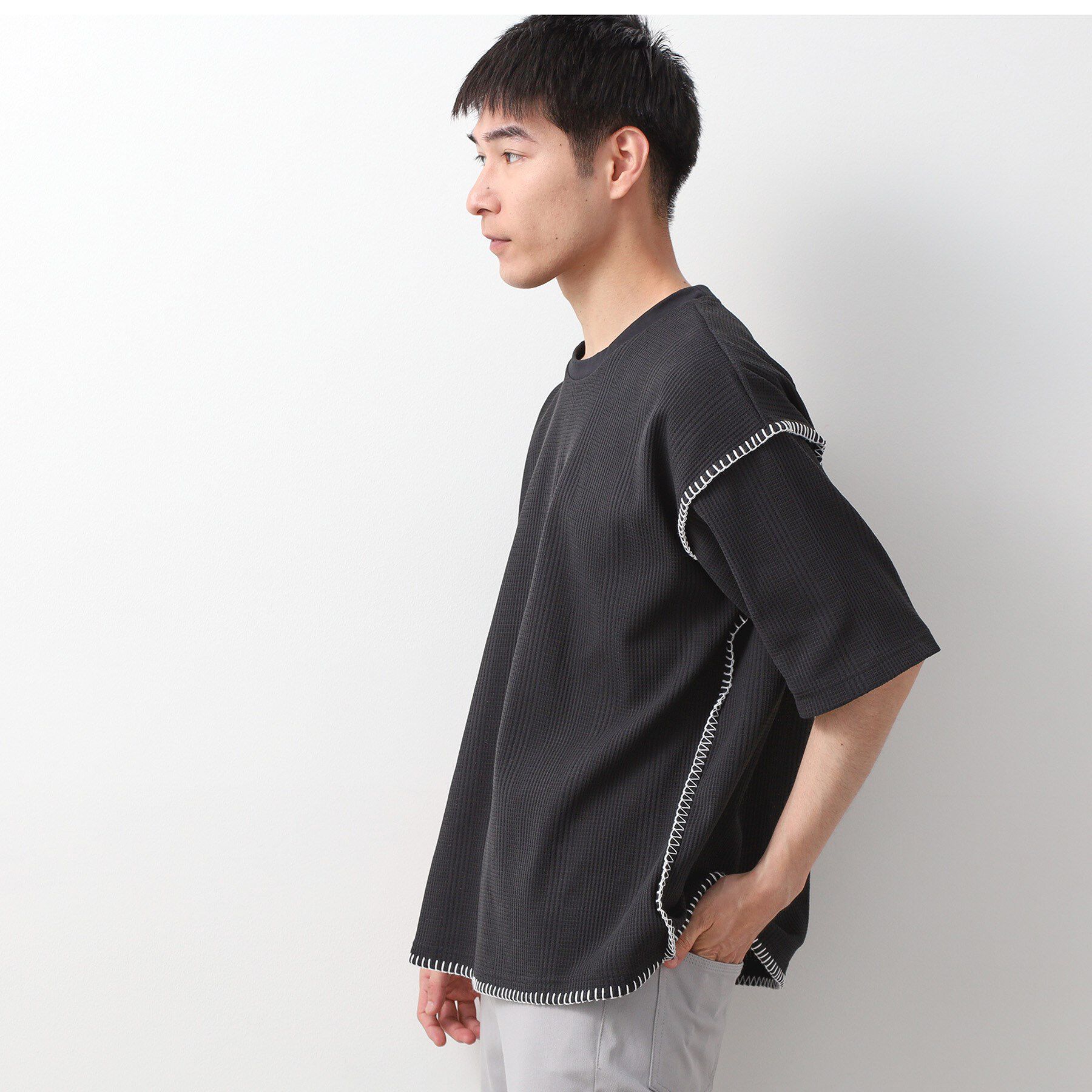 THE SHOP TK「ステッチ刺繍半袖Tシャツ ビックシルエット」|Tシャツ・カットソー|